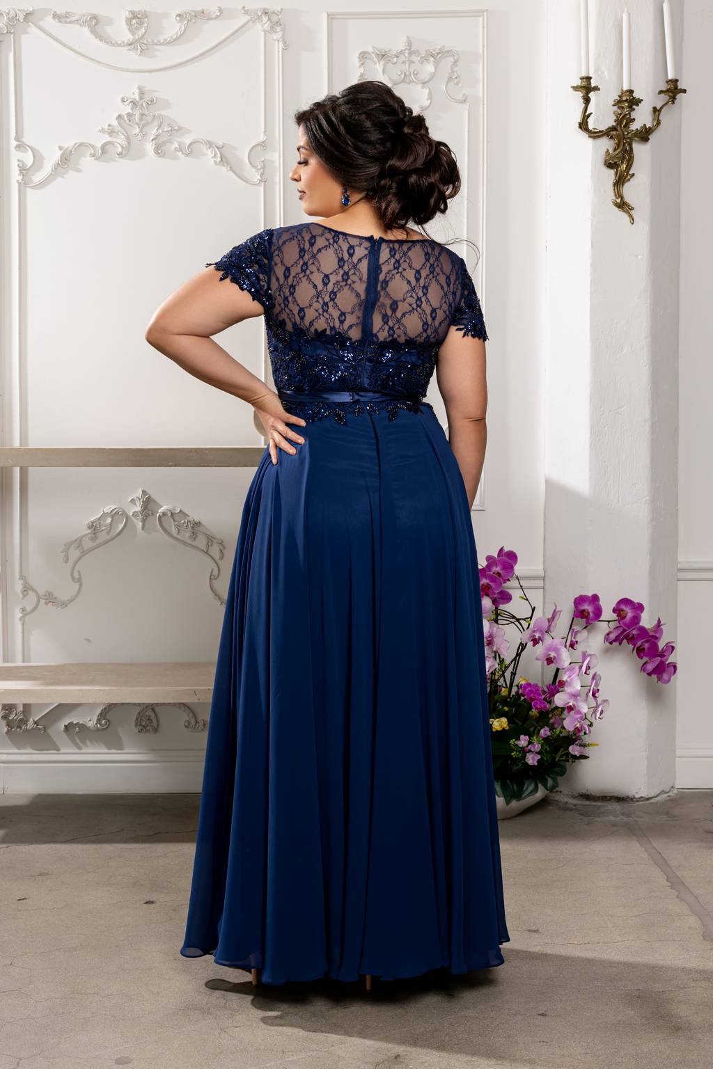 Illusion Floor-Length Chiffon Evening Gown A-Line May Queen 2223