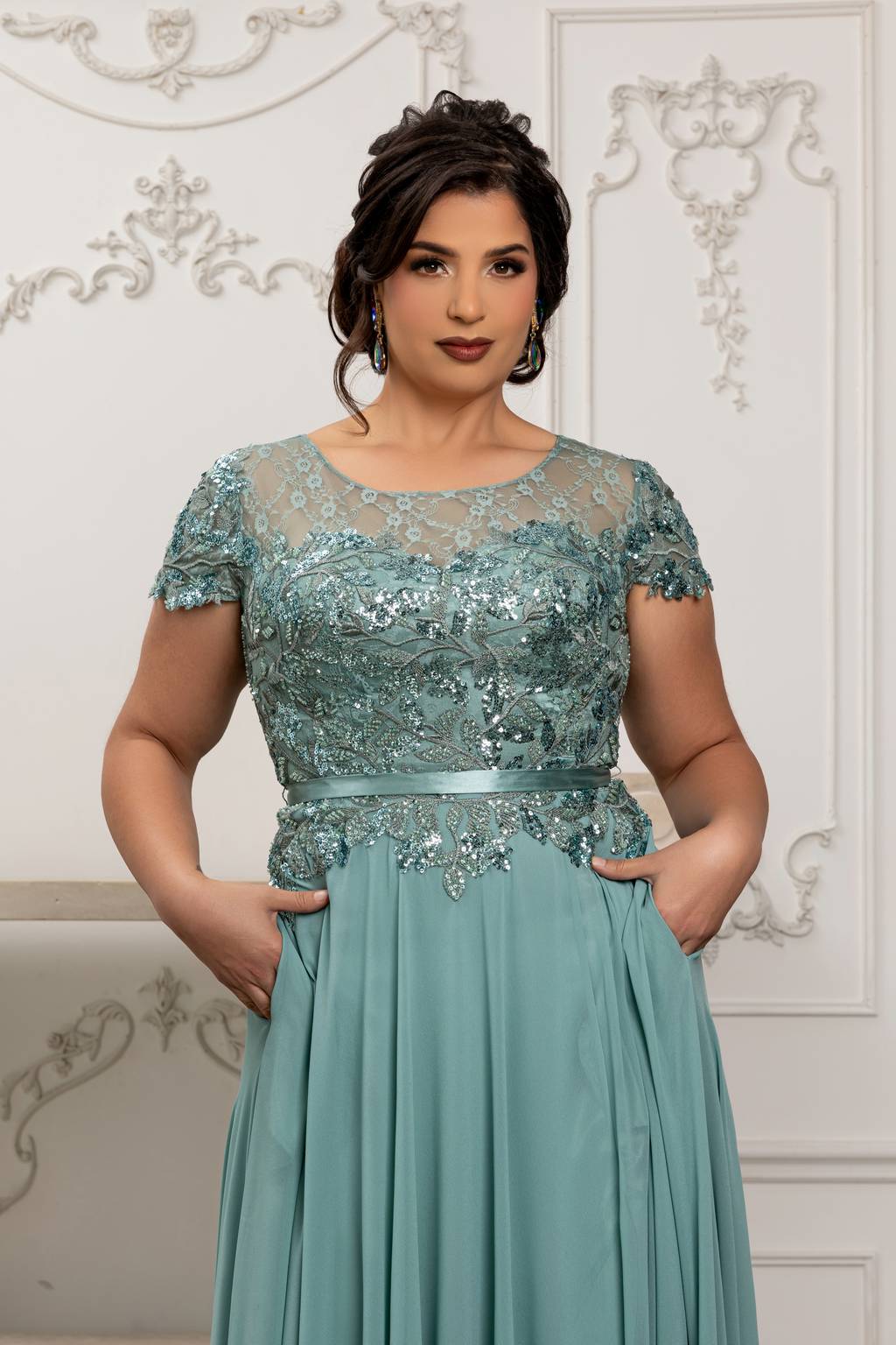 Illusion Floor-Length Chiffon Evening Gown A-Line May Queen 2223