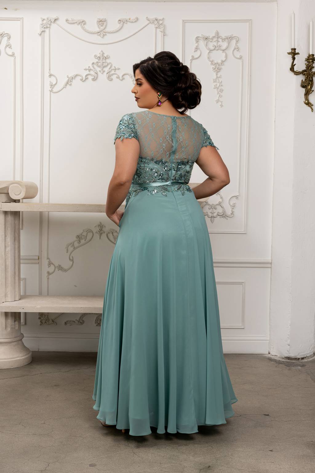 Illusion Floor-Length Chiffon Evening Gown A-Line May Queen 2223