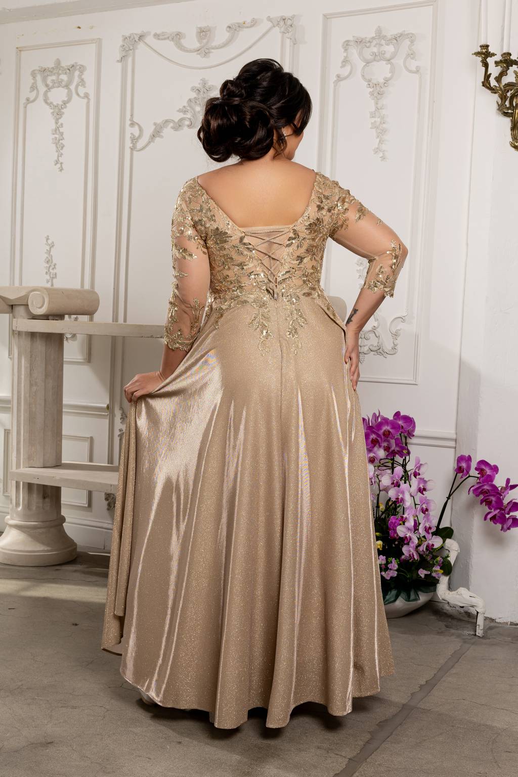 V-Neck Floor-Length Satin Evening Gown A-Line May Queen 2226