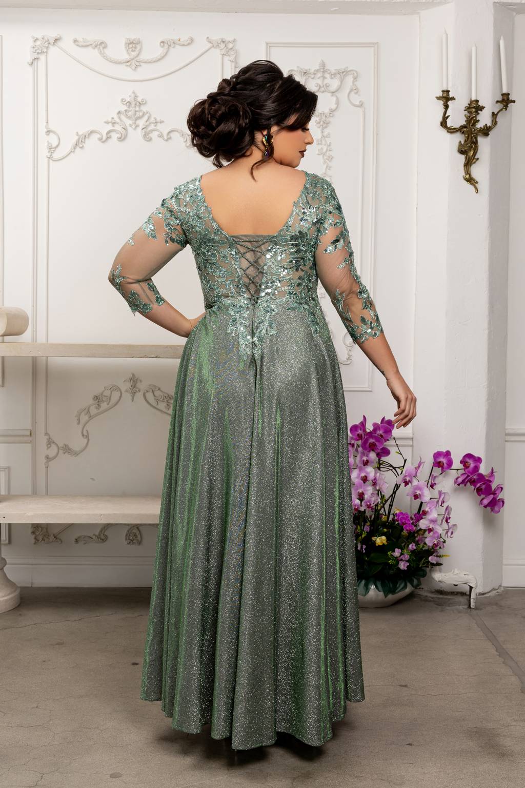 V-Neck Floor-Length Satin Evening Gown A-Line May Queen 2226