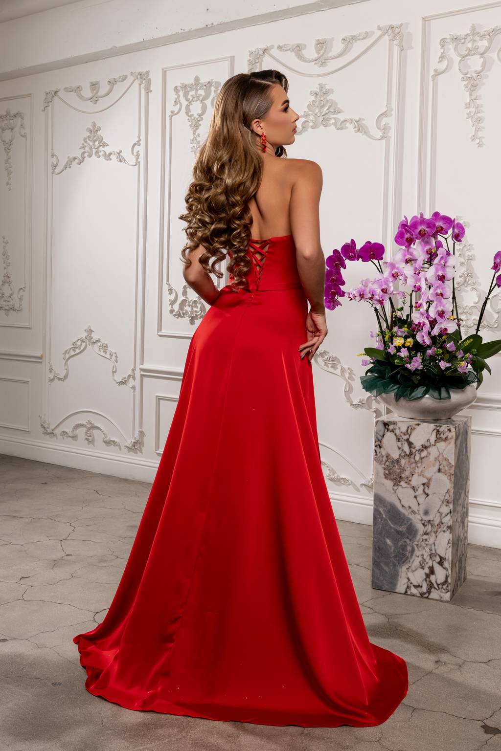 Strapless Straight Neck Floor-Length Satin Prom A-Line May Queen 2228