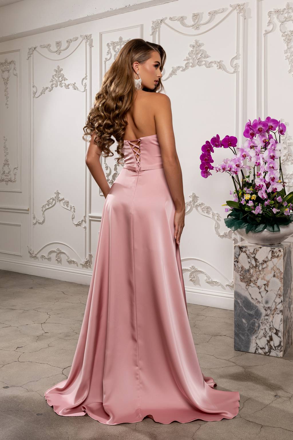 Strapless Straight Neck Floor-Length Satin Prom A-Line May Queen 2228