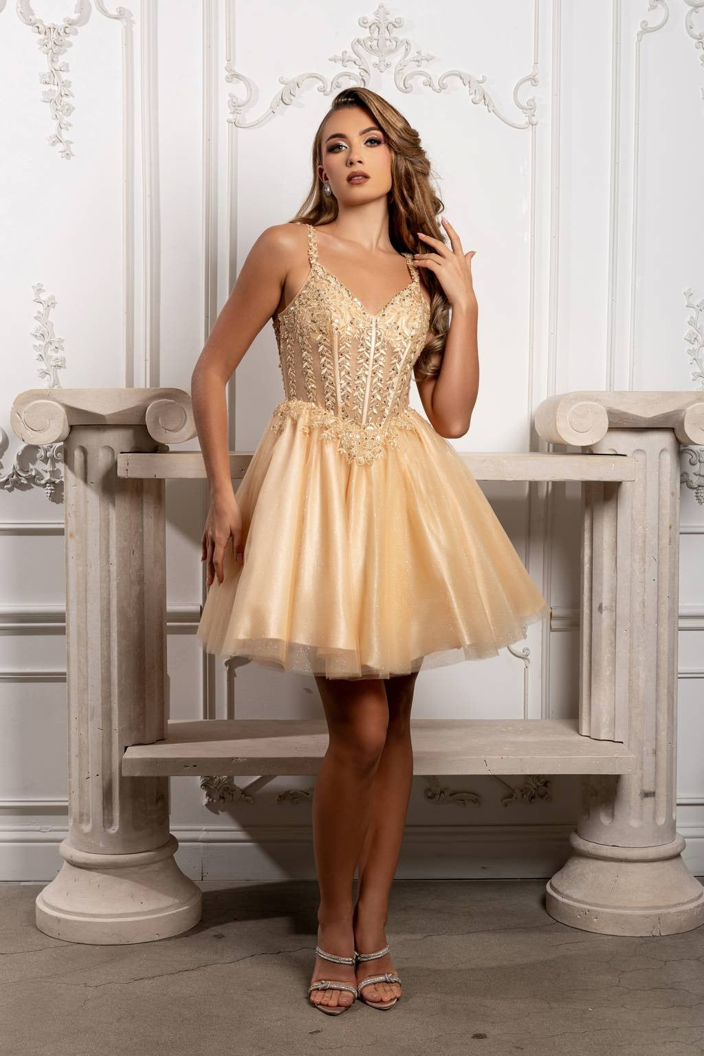 V-Neck Mini Short Tulle Cocktail A-Line May Queen MQ2231