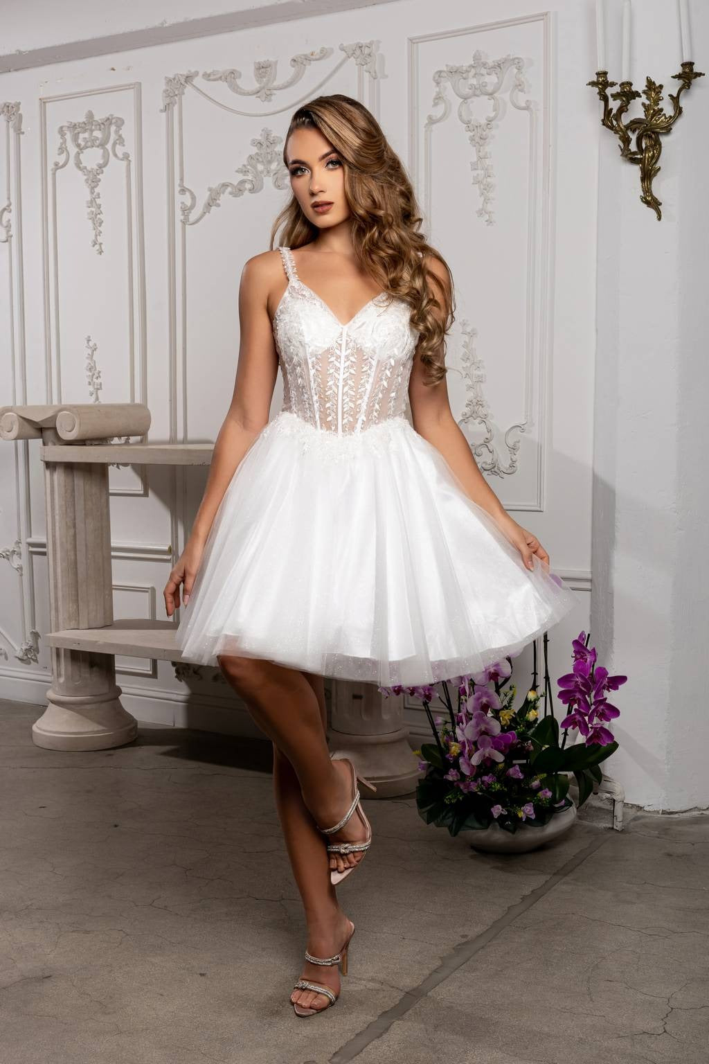 V-Neck Mini Short Tulle Cocktail A-Line May Queen MQ2231