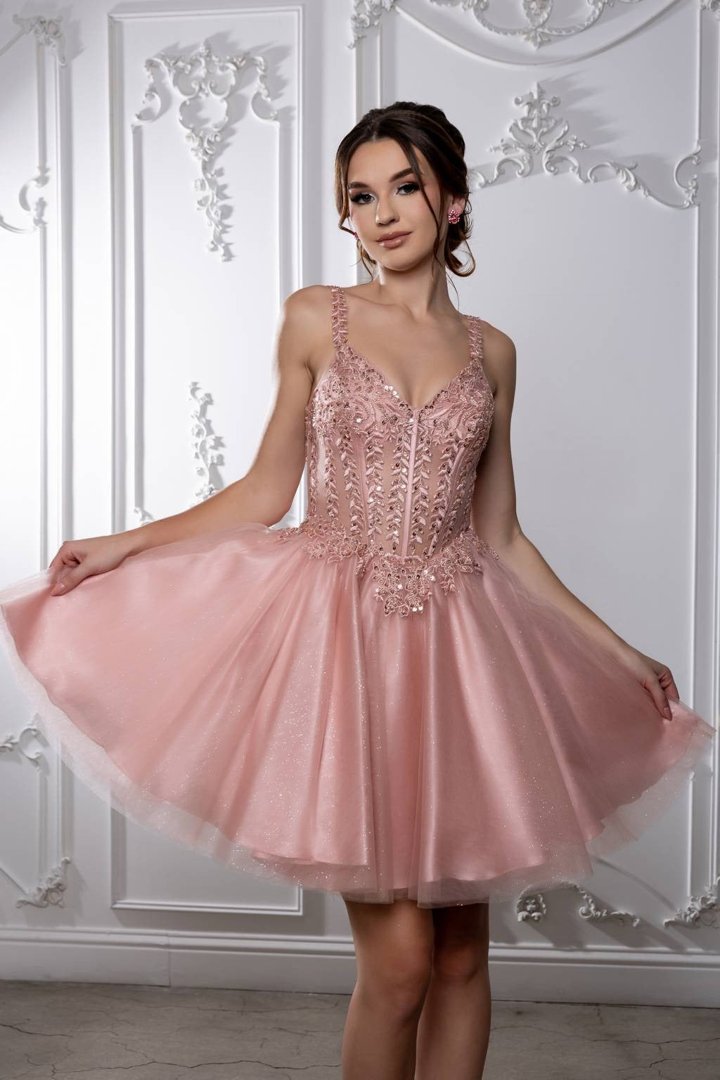 V-Neck Mini Short Tulle Cocktail A-Line May Queen MQ2231