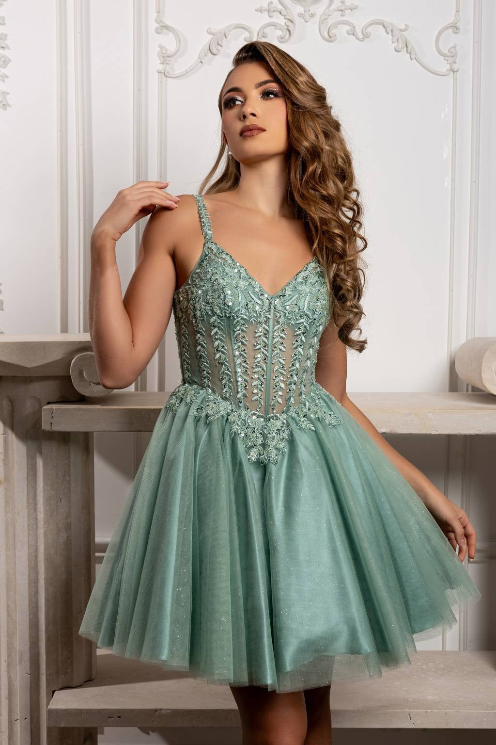 V-Neck Mini Short Tulle Cocktail A-Line May Queen MQ2231