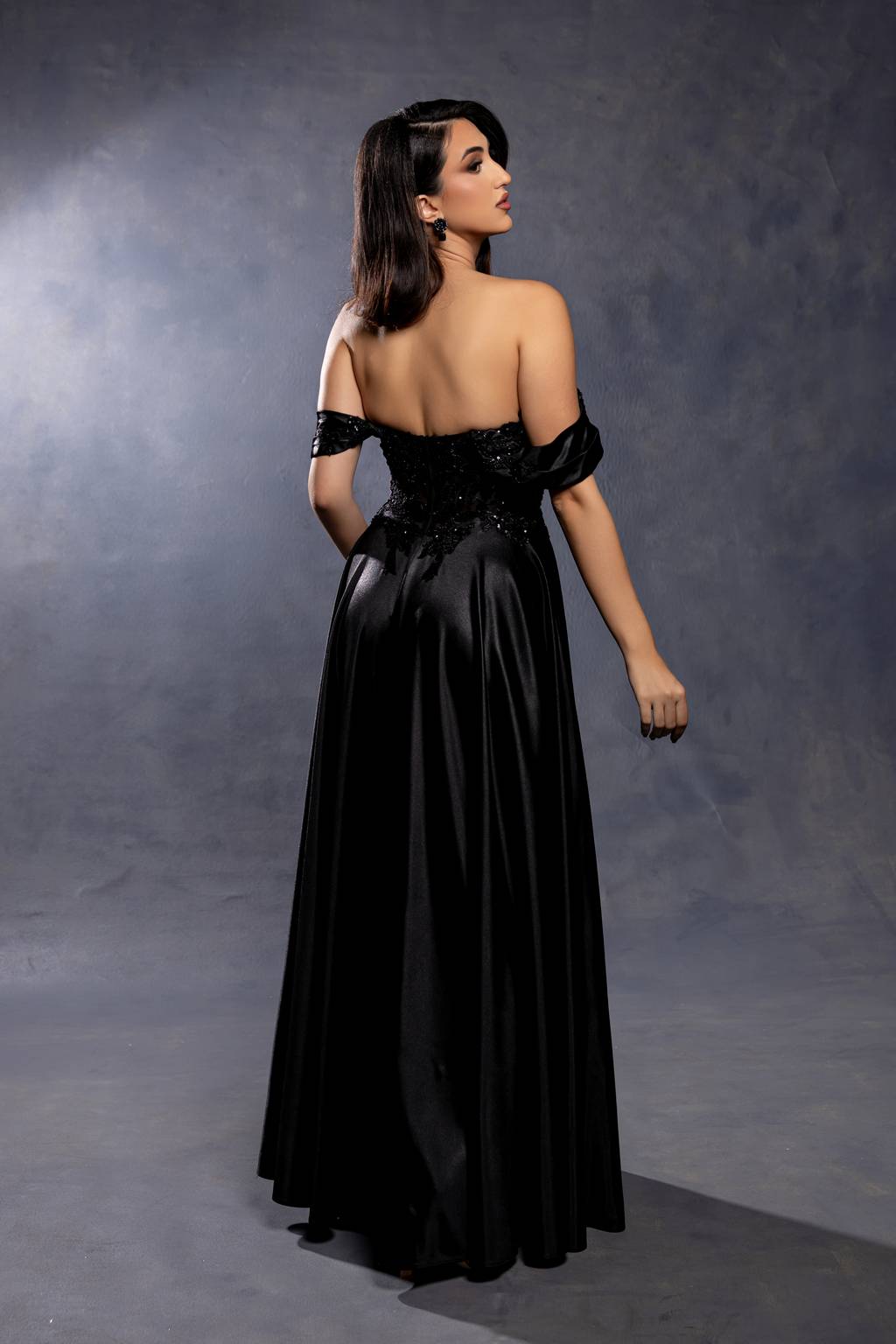 Off-the-Shoulder Floor-Length Satin Prom A-Line May Queen MQ2240