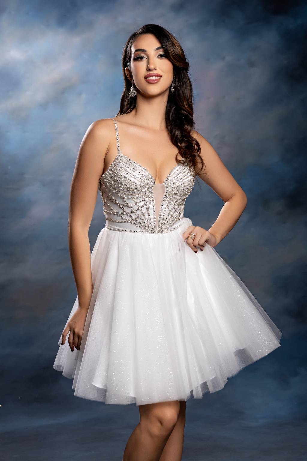 V-Neck Mini Short Tulle Cocktail A-Line May Queen MQ2243
