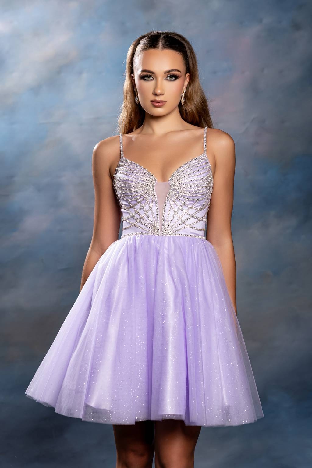 V-Neck Mini Short Tulle Cocktail A-Line May Queen MQ2243