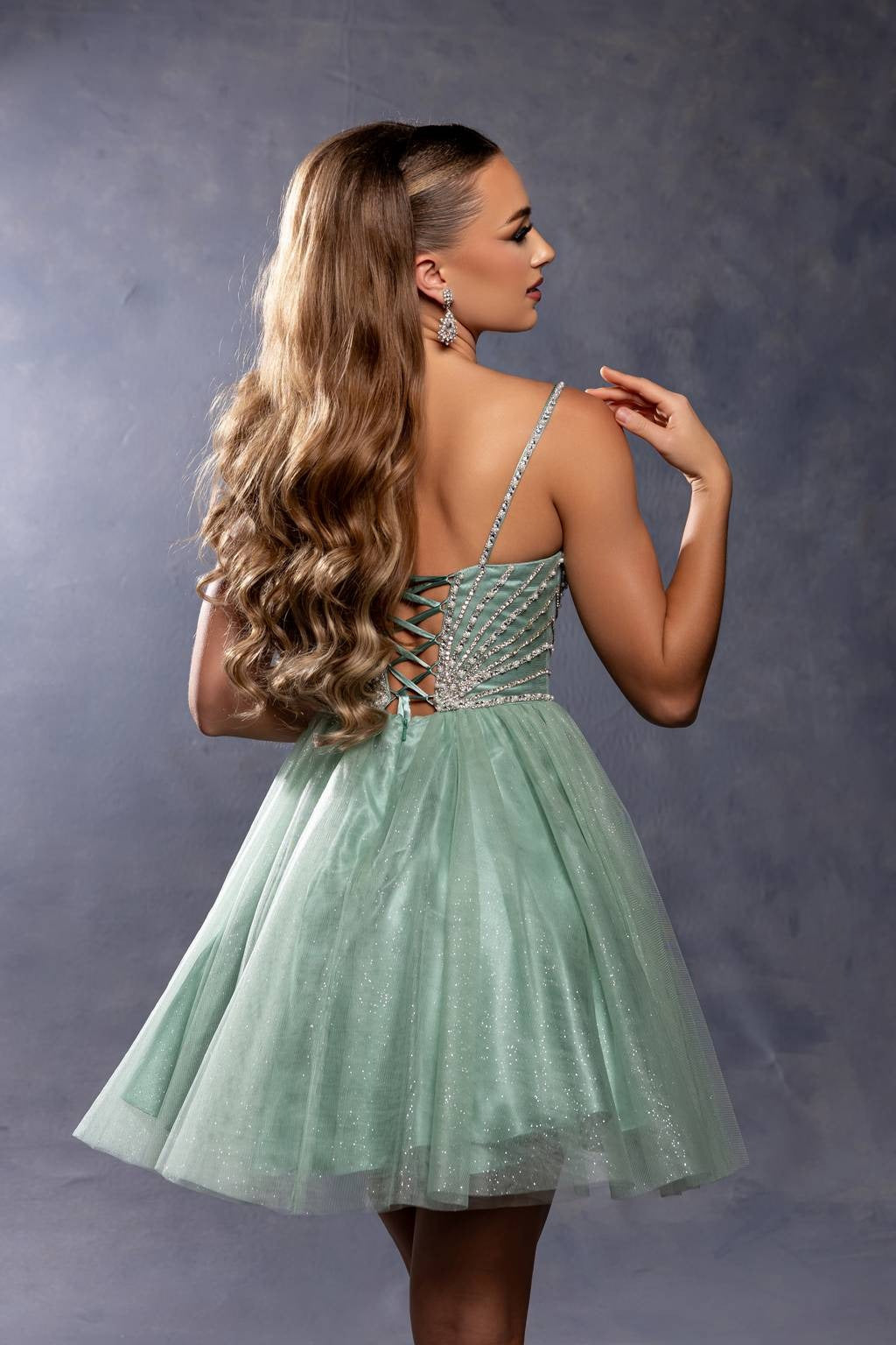 V-Neck Mini Short Tulle Cocktail A-Line May Queen MQ2243