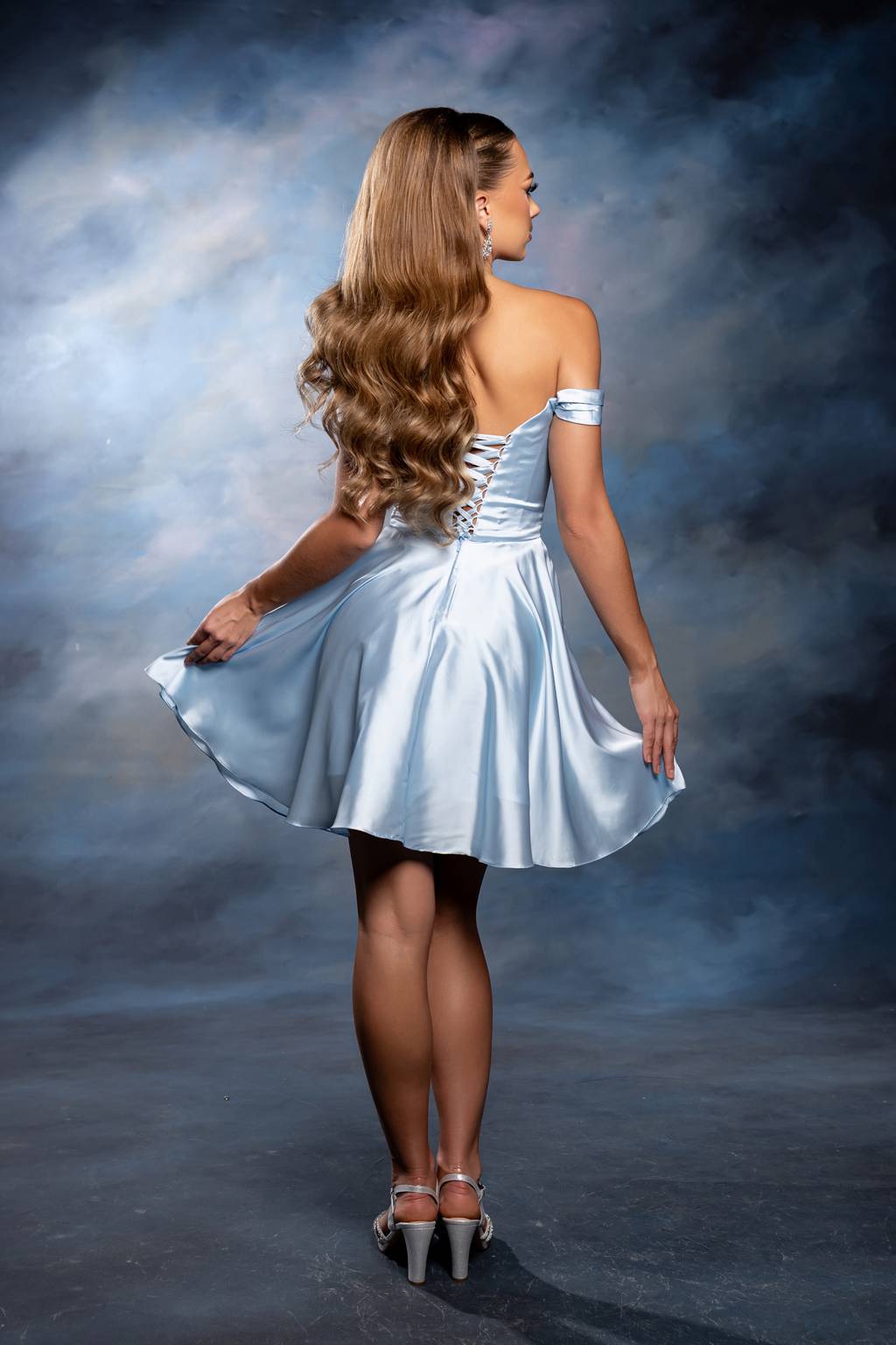 Off-the-Shoulder Mini/Short Satin Cocktail A-Line May Queen 2245
