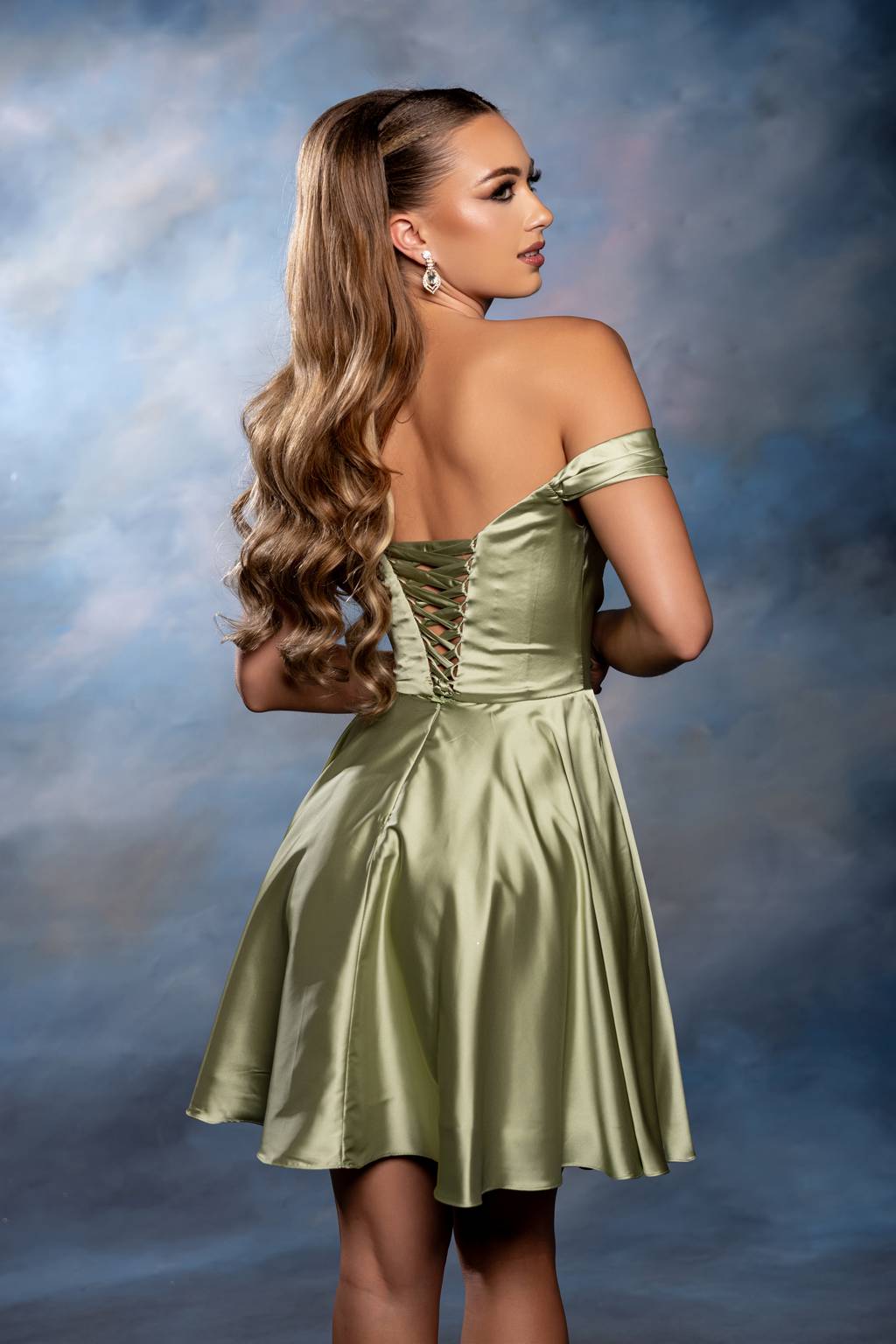 Off-the-Shoulder Mini/Short Satin Cocktail A-Line May Queen 2245
