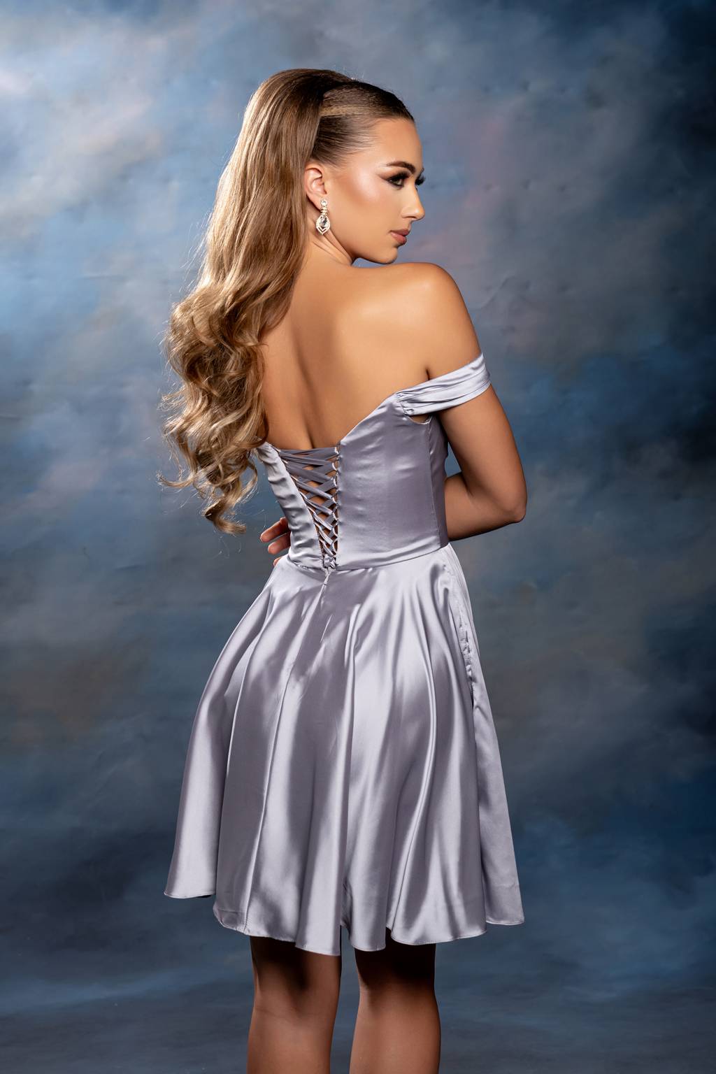 Off-the-Shoulder Mini/Short Satin Cocktail A-Line May Queen 2245