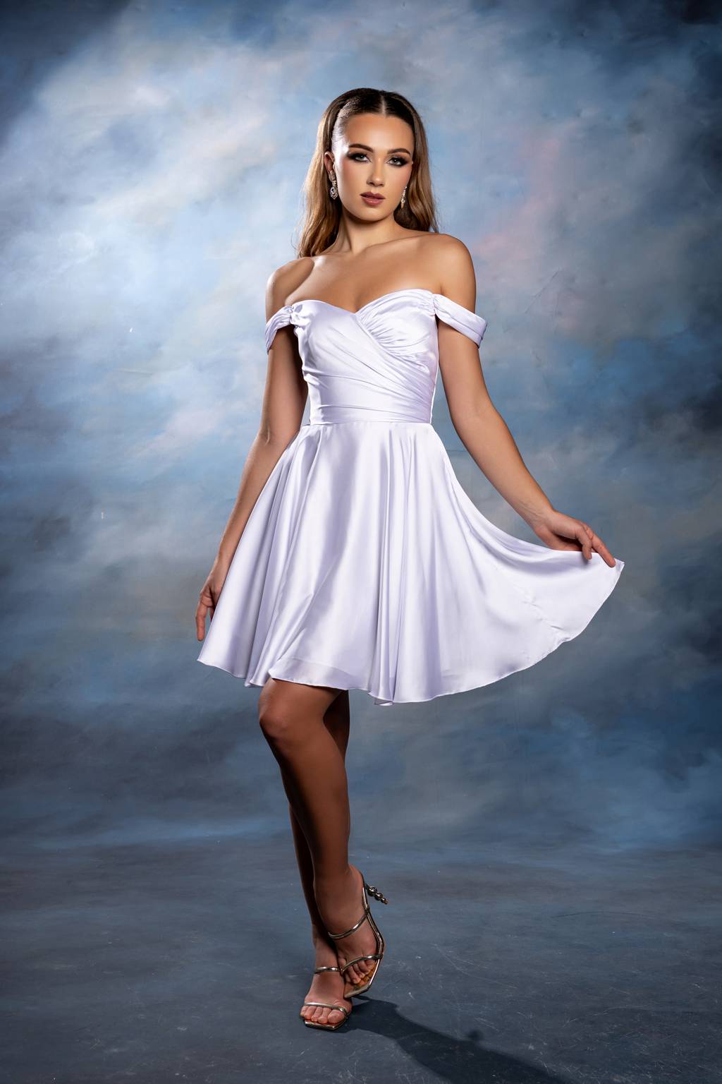 Off-the-Shoulder Mini/Short Satin Cocktail A-Line May Queen 2245