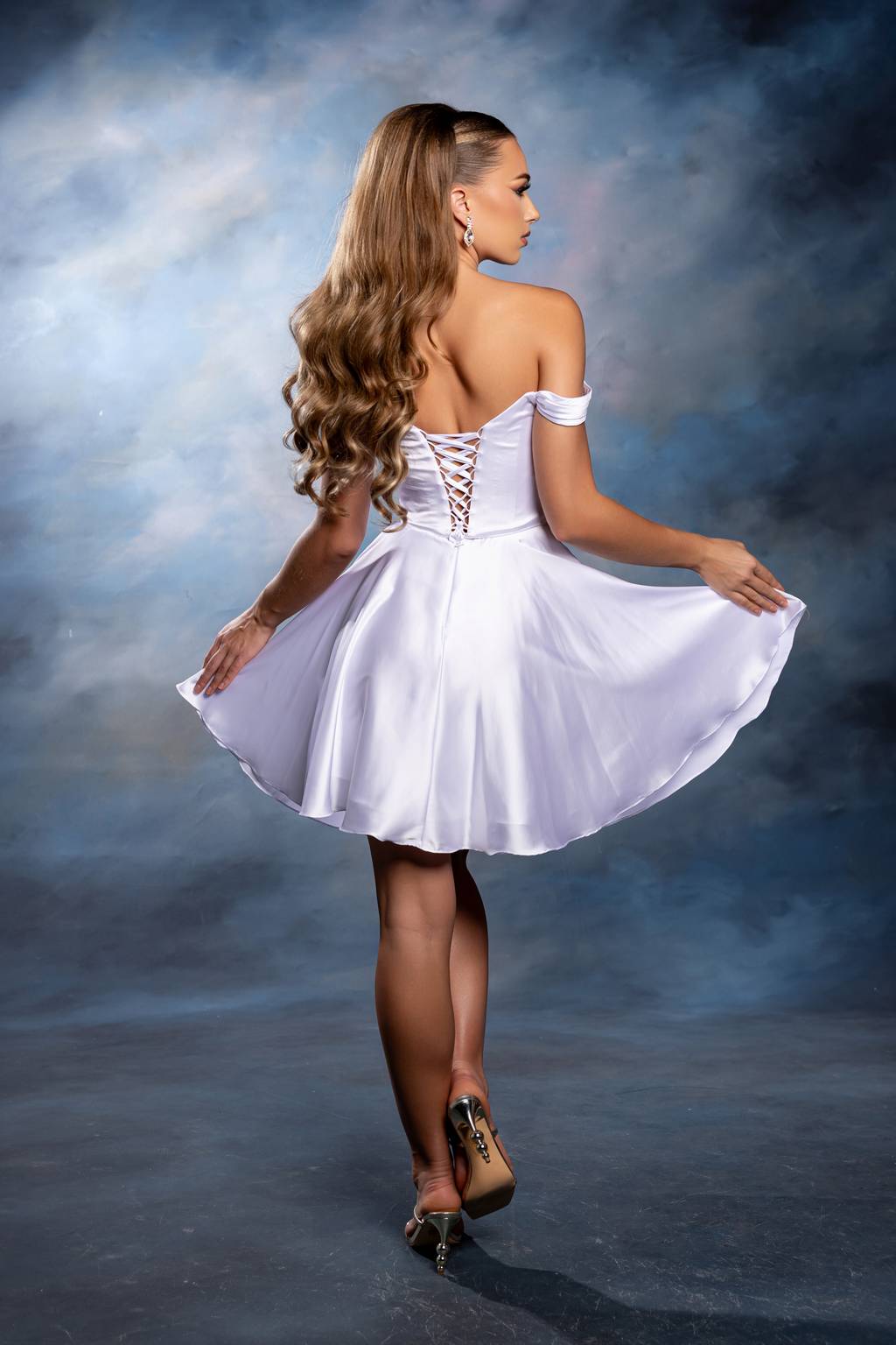 Off-the-Shoulder Mini/Short Satin Cocktail A-Line May Queen 2245