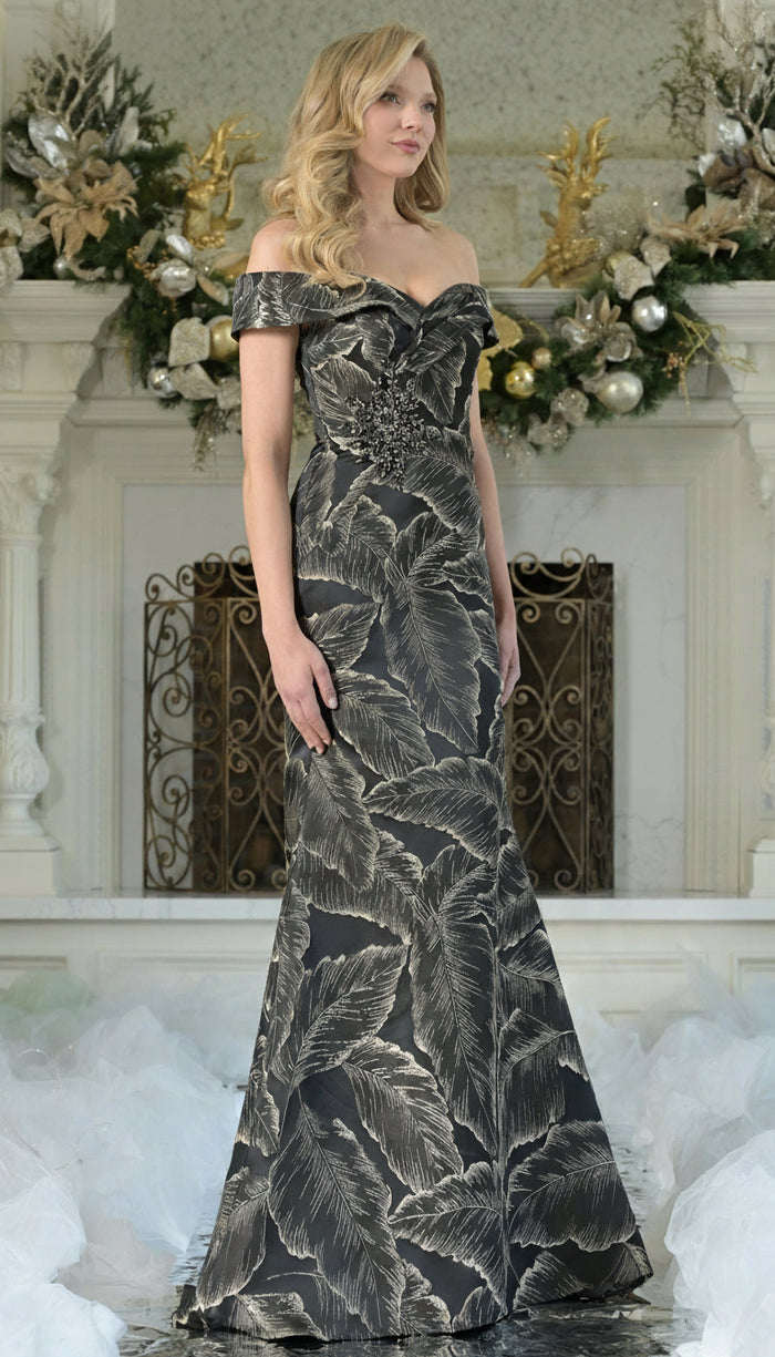 Mother of the Bride Dresses Mother of the Bride Off Shoulder Jacquard Dress Black