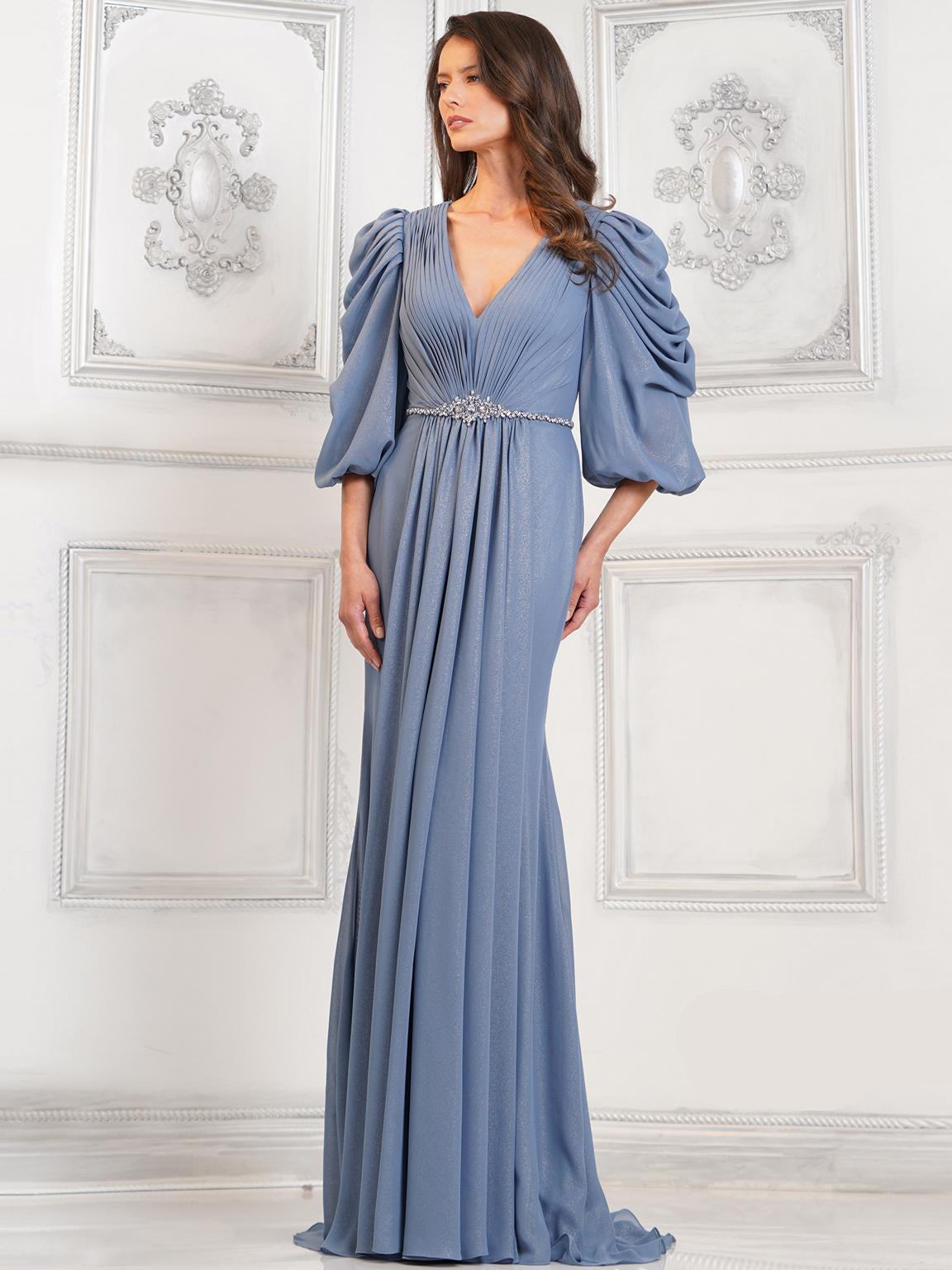 Mother of the Bride Dresses Long Mother of the Bride Beaded Waistline Dress Slate Blue