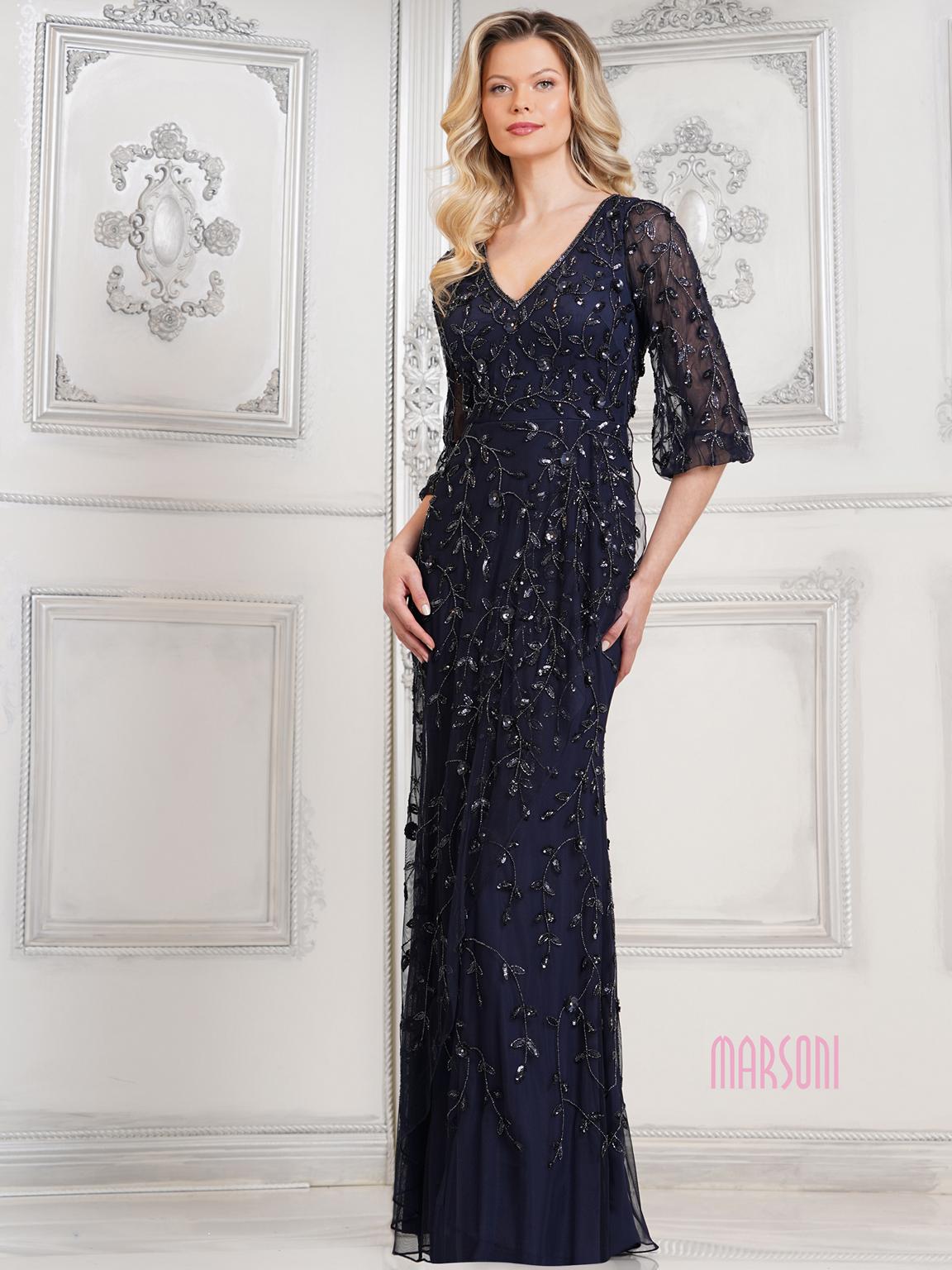 Navy Marsoni MV1320 Long Formal Mother of the Bride Dress