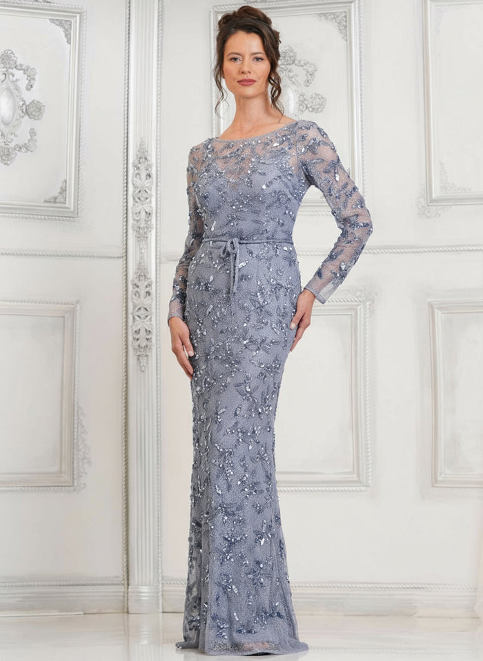 Mother of the Bride Dresses Long Sleeve Mother of the Bride Beaded Dress Vintage Blue