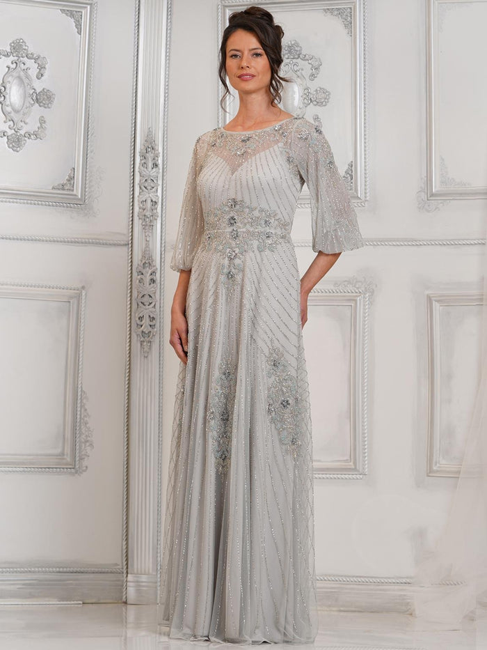 Mother of the Bride Dresses Allover Beaded Mother of the Bride Long Dress Silver