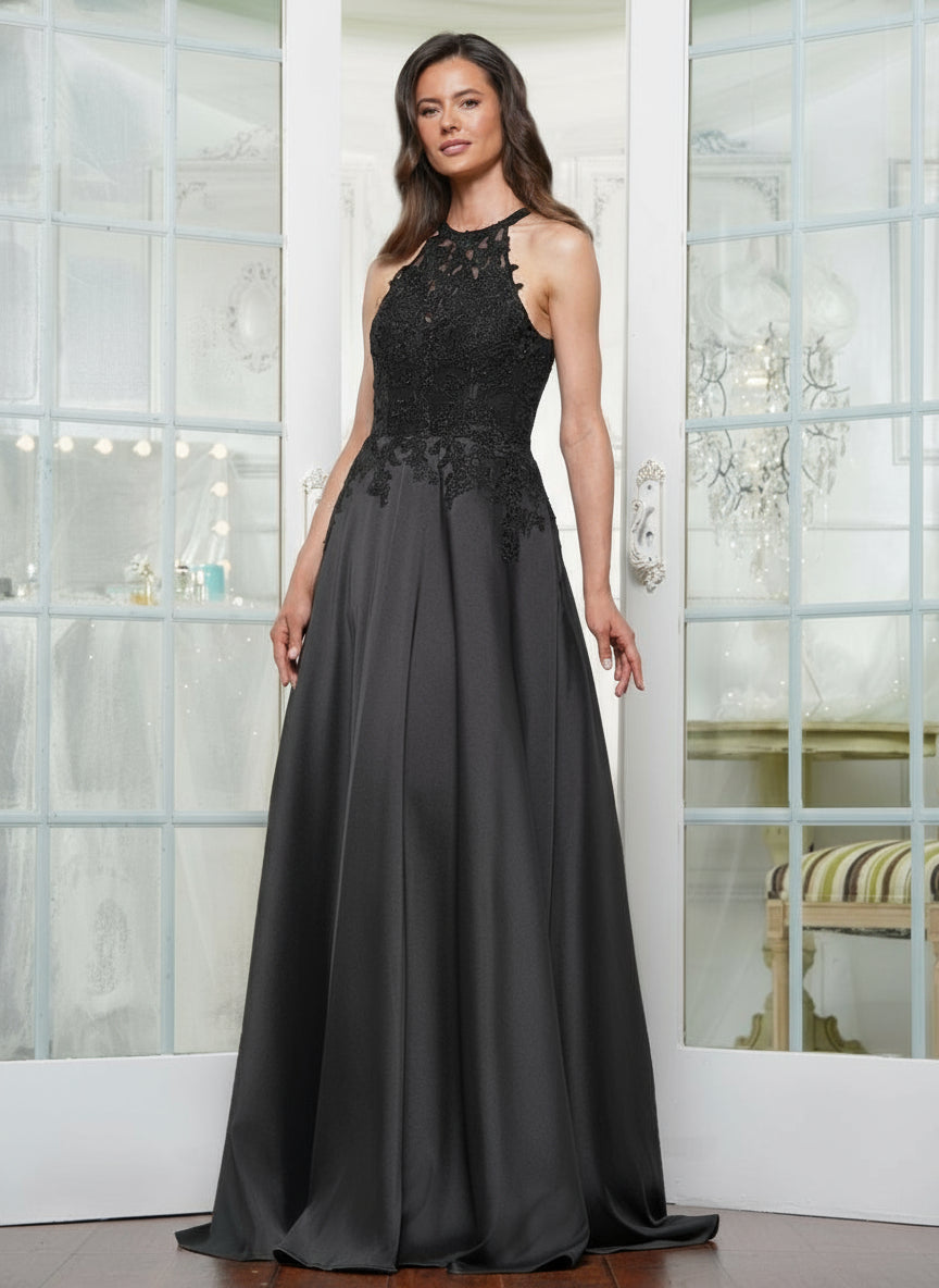 Black Marsoni MV1329 Long Formal A Line Evening Dresses