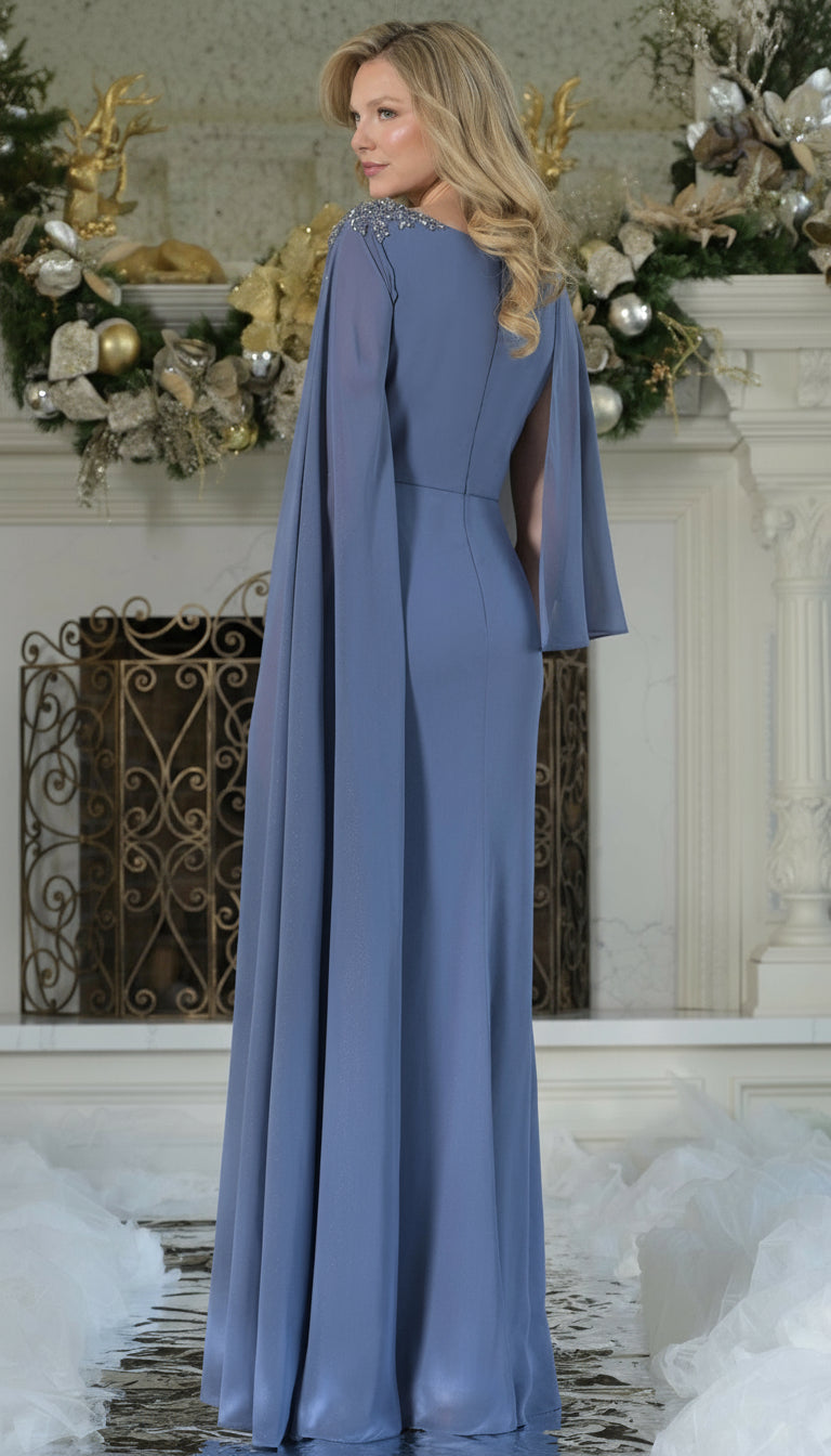 Mother of the Bride Dresses Long Formal Beaded Mother of the Bride Dress Slate Blue