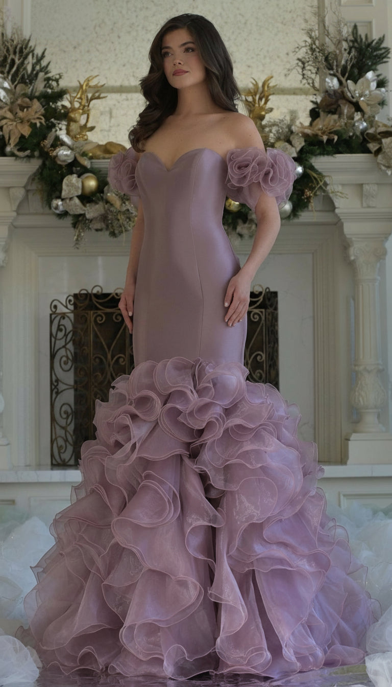 Prom Dresses Long Ruffle Formal Evening Prom Dress Dusty Rose