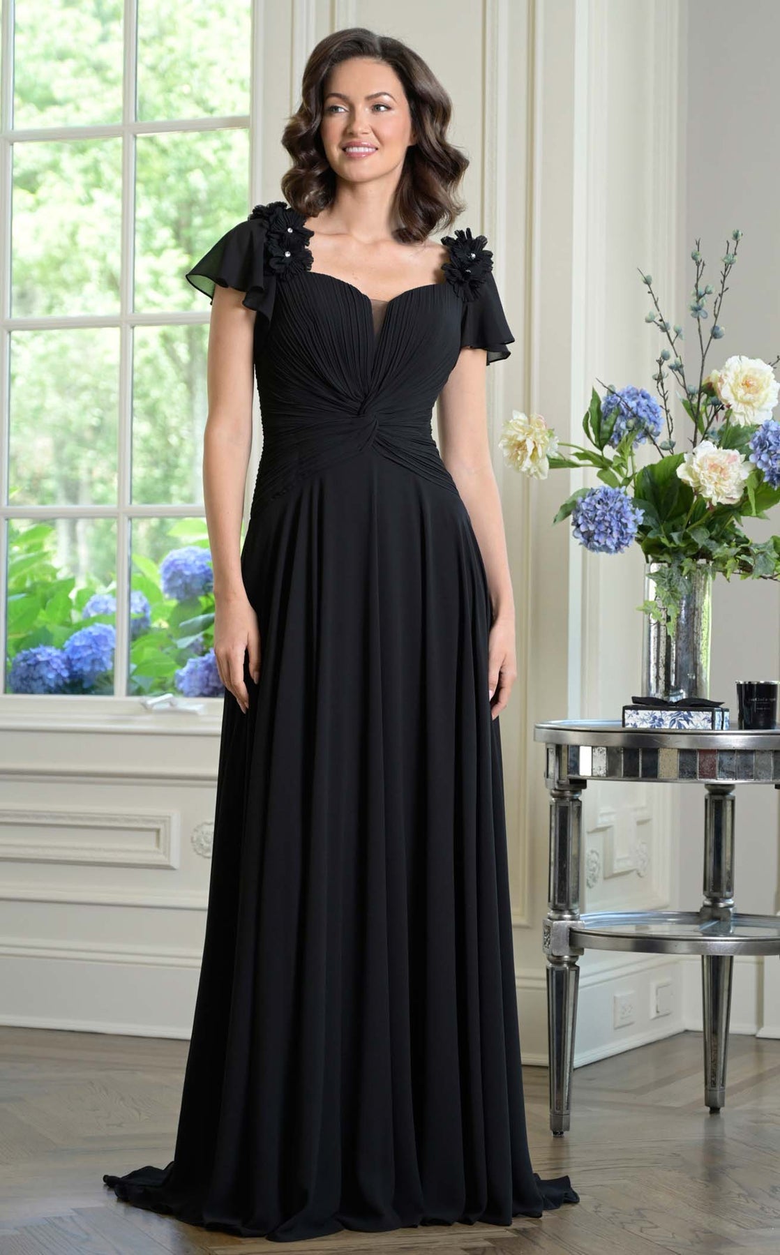 Mother of the Bride Dresses Long Formal 3D Floral A Line Mother of the Bride Dress Black