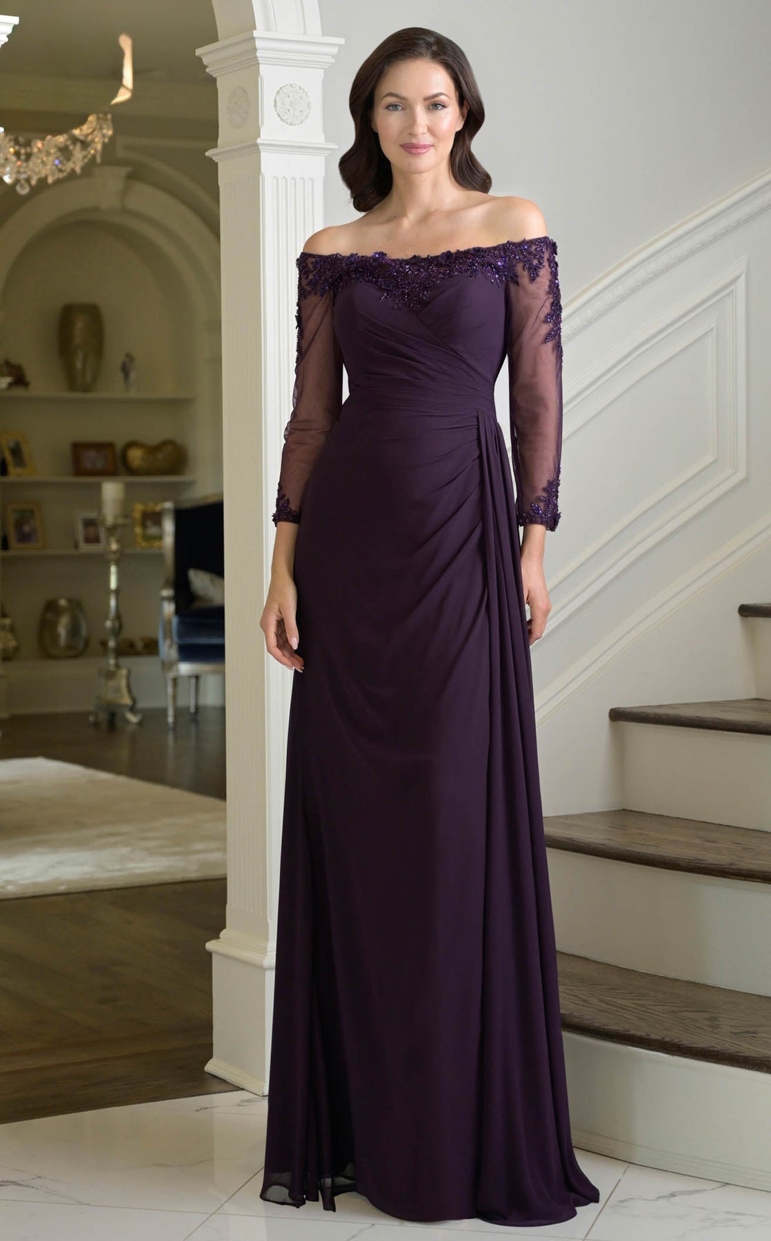Formal Dresses Long Fitted A Line Pleated Formal Dress Eggplant