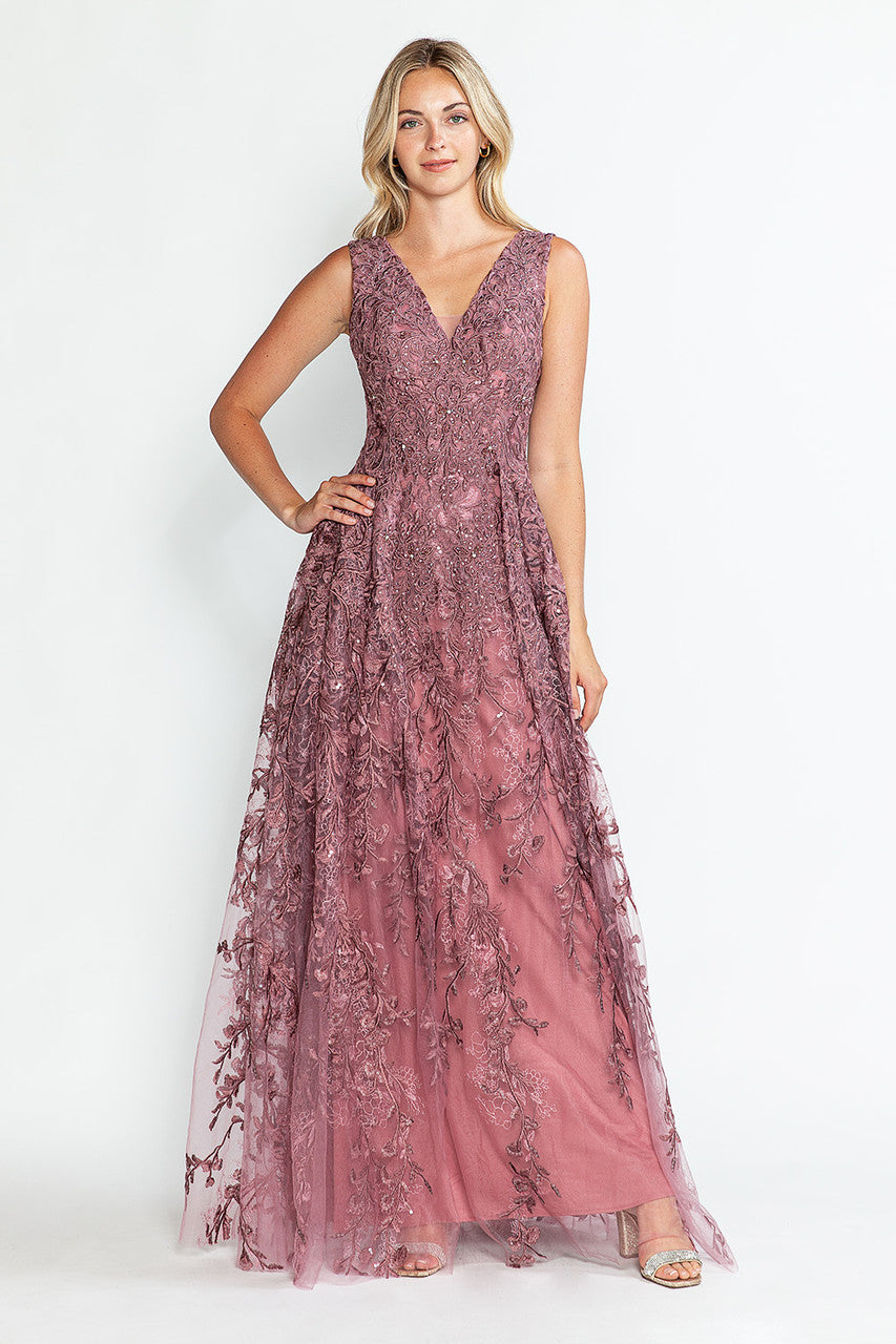 Formal Dresses Prom Long Formal Lace Dress Lenovia 8337 Mauve-Embroided-8337-Lace