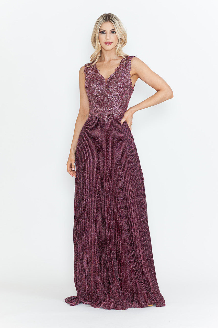 Mother of the Bride Dresses Pleated Long Formal Mother of the Bride Dress Lenovia 8341 Mauve-Mesh-8341-Pleated
