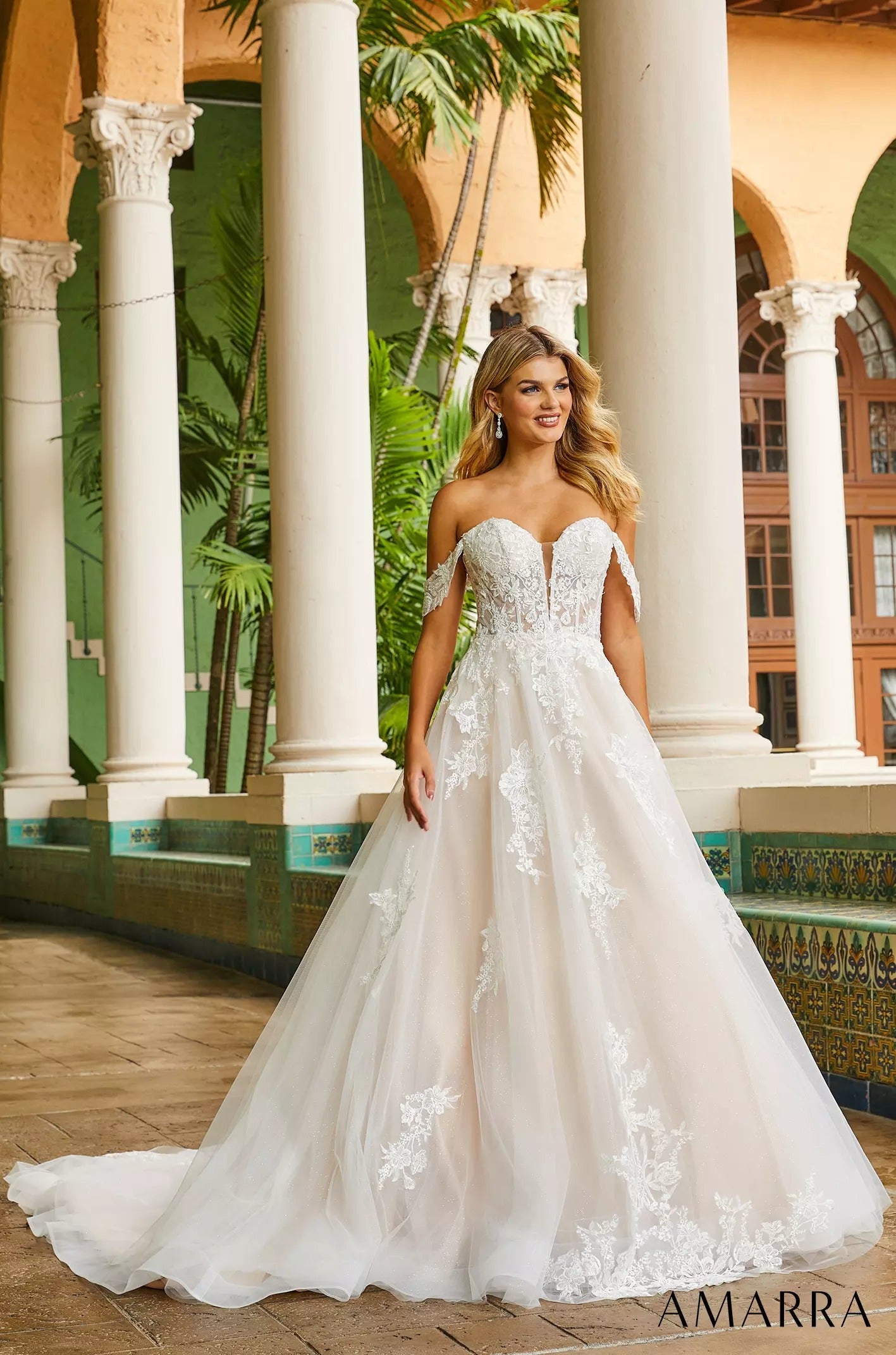 Wedding Dresses A Line Long Bridal Wedding Dress Amarra 84401 Ivory/Nude