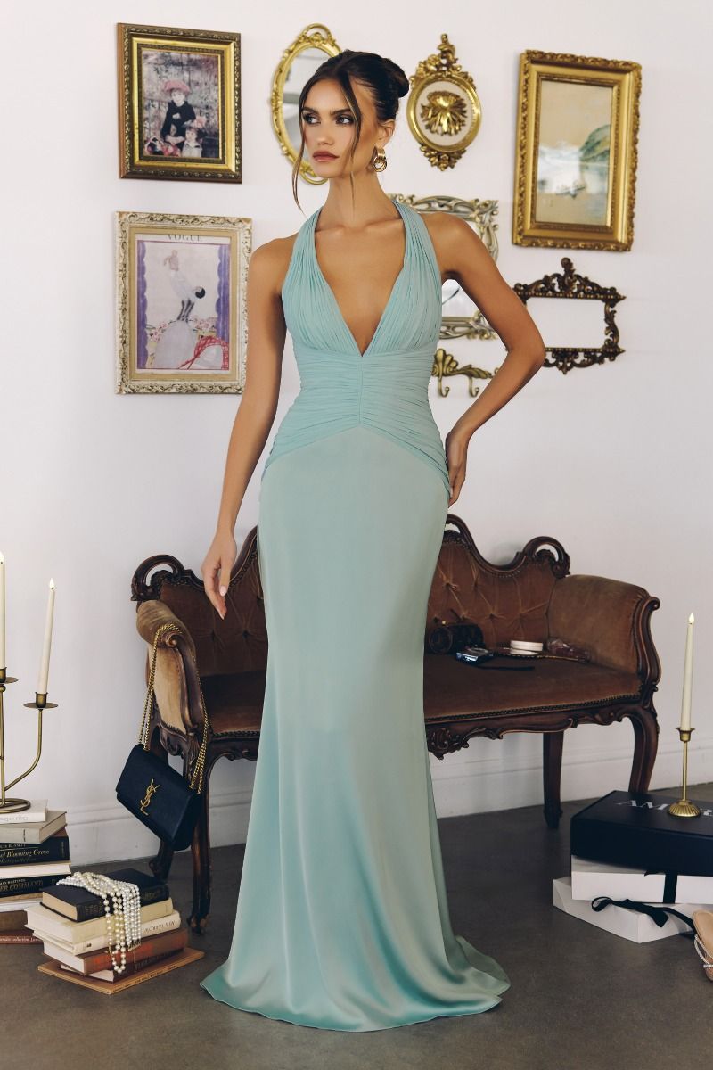 Prom Dresses Pleated Mermaid Long Formal Prom Dress Mint-Satin-T720-Pleated