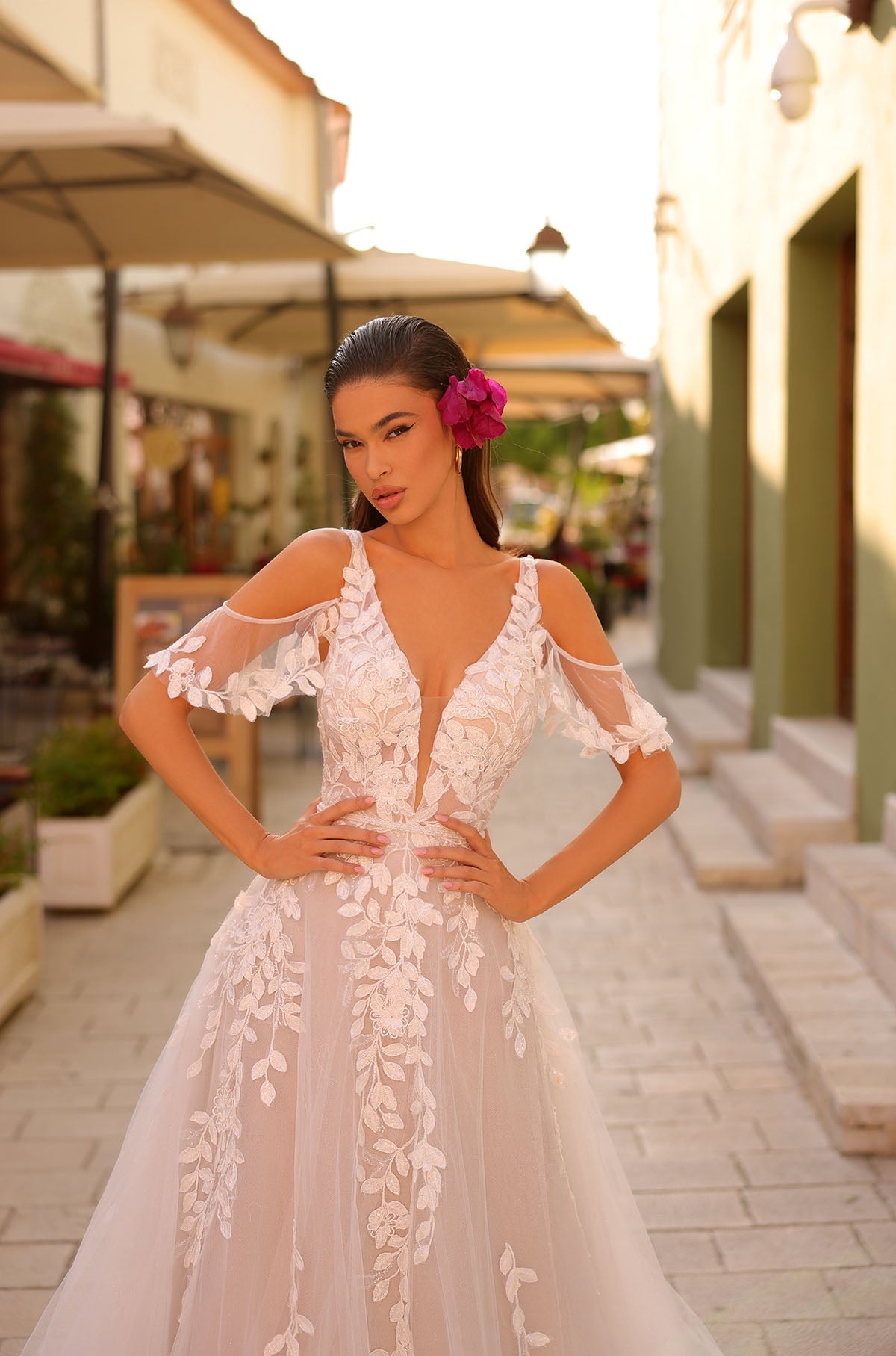 Wedding Dresses Floral Long Wedding A Line Dress Amarra 84435 Ivory/Nude