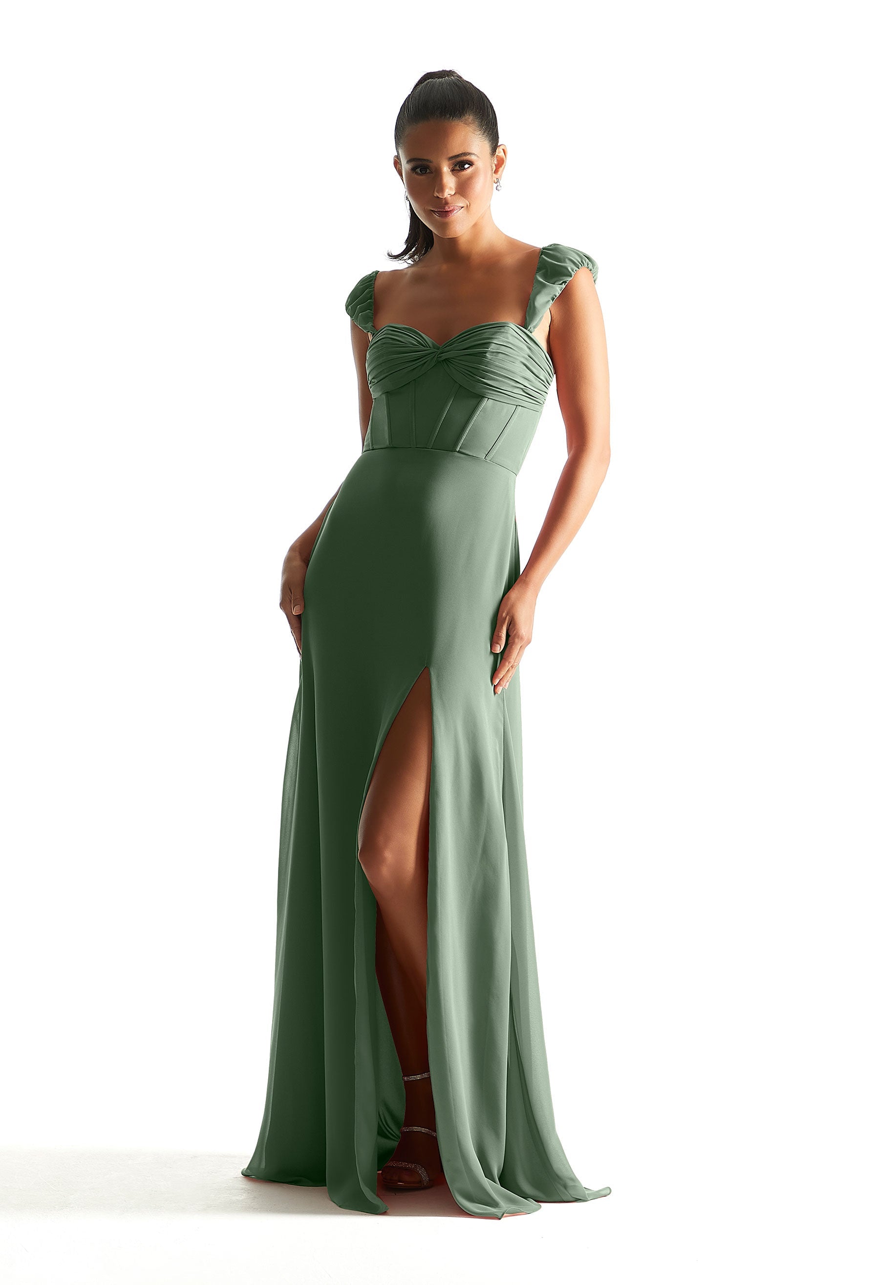 Formal Dresses Slit Formal Long Corset Dress Moss-Chiffon-21855-Corset