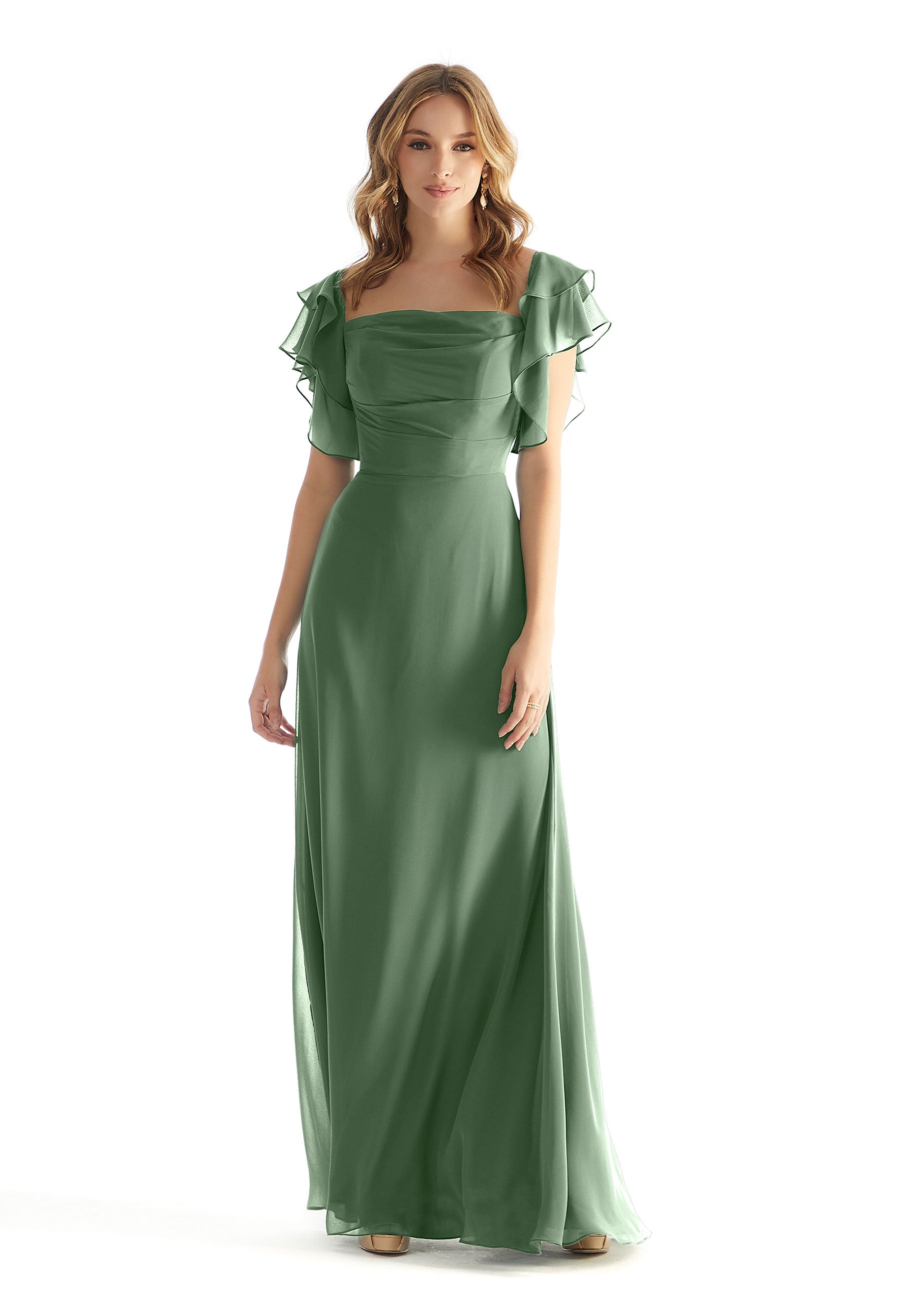 Formal Dresses Formal Ruffle Long Dress Moss-Chiffon-31227-Ruffle