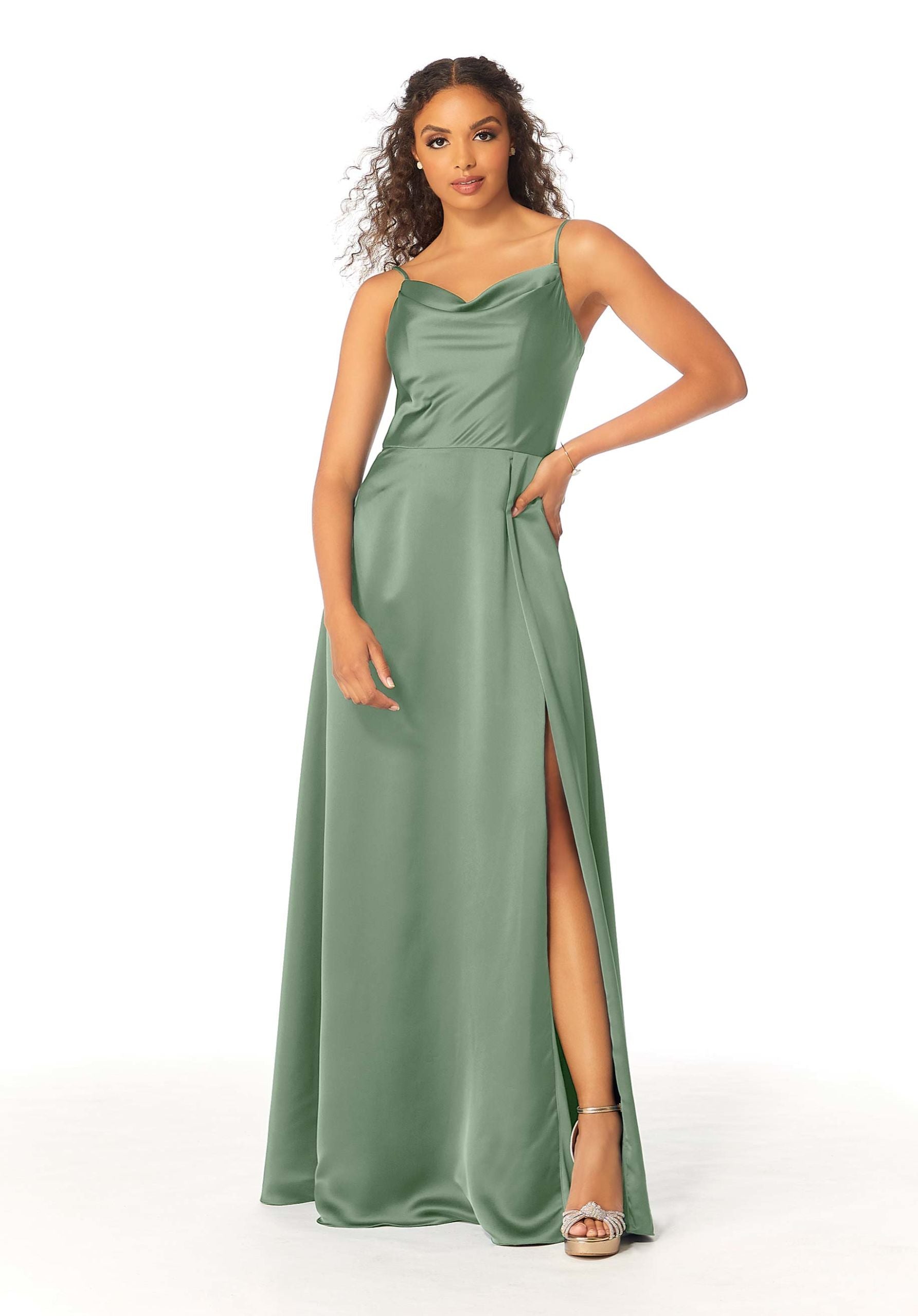 Formal Dresses Long Formal Evening A Line Dress Moss-Satin-21813-Cowl