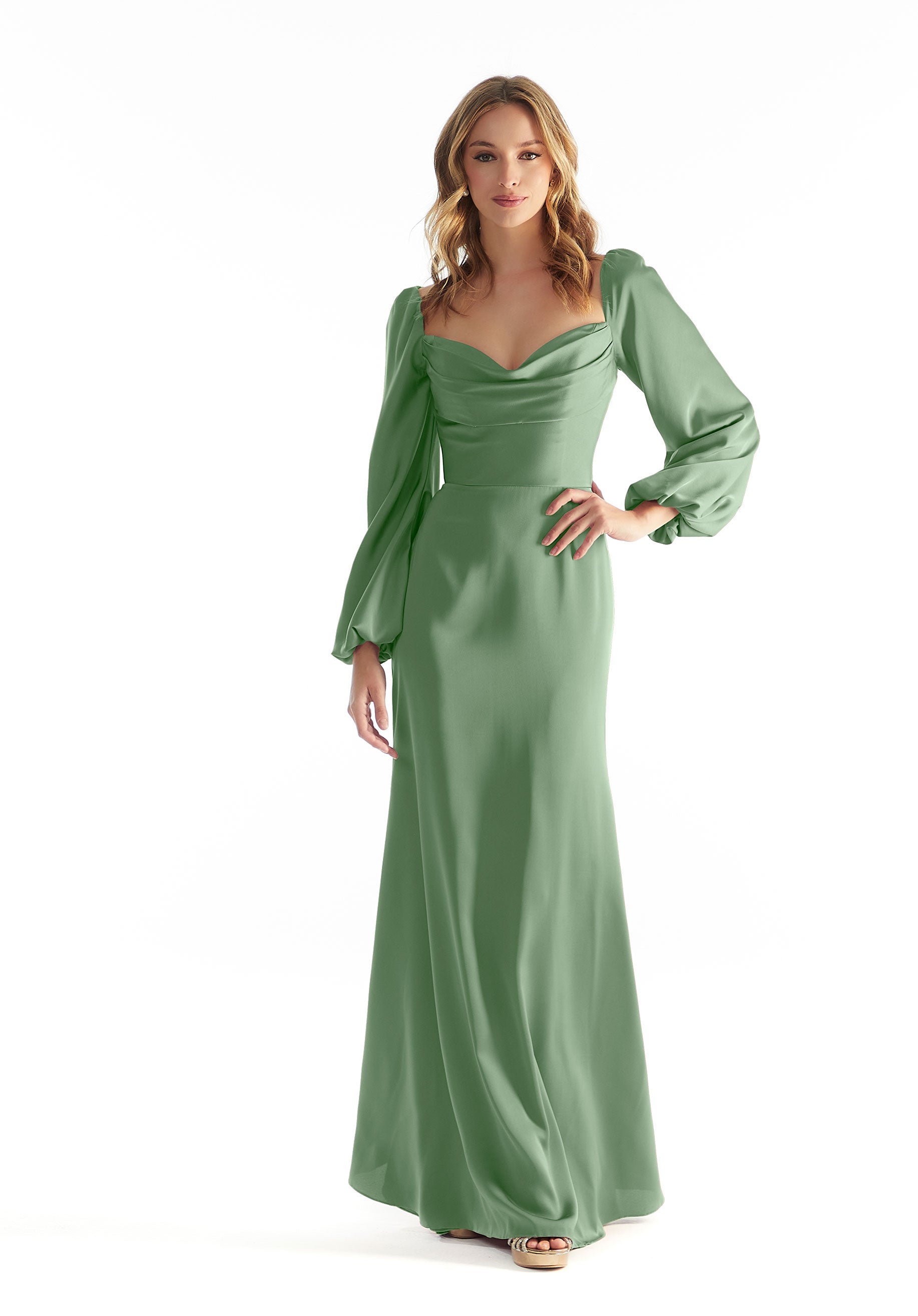 Formal Dresses Lace Long Sleeve Formal Dress Moss-Satin-31221-Cowl