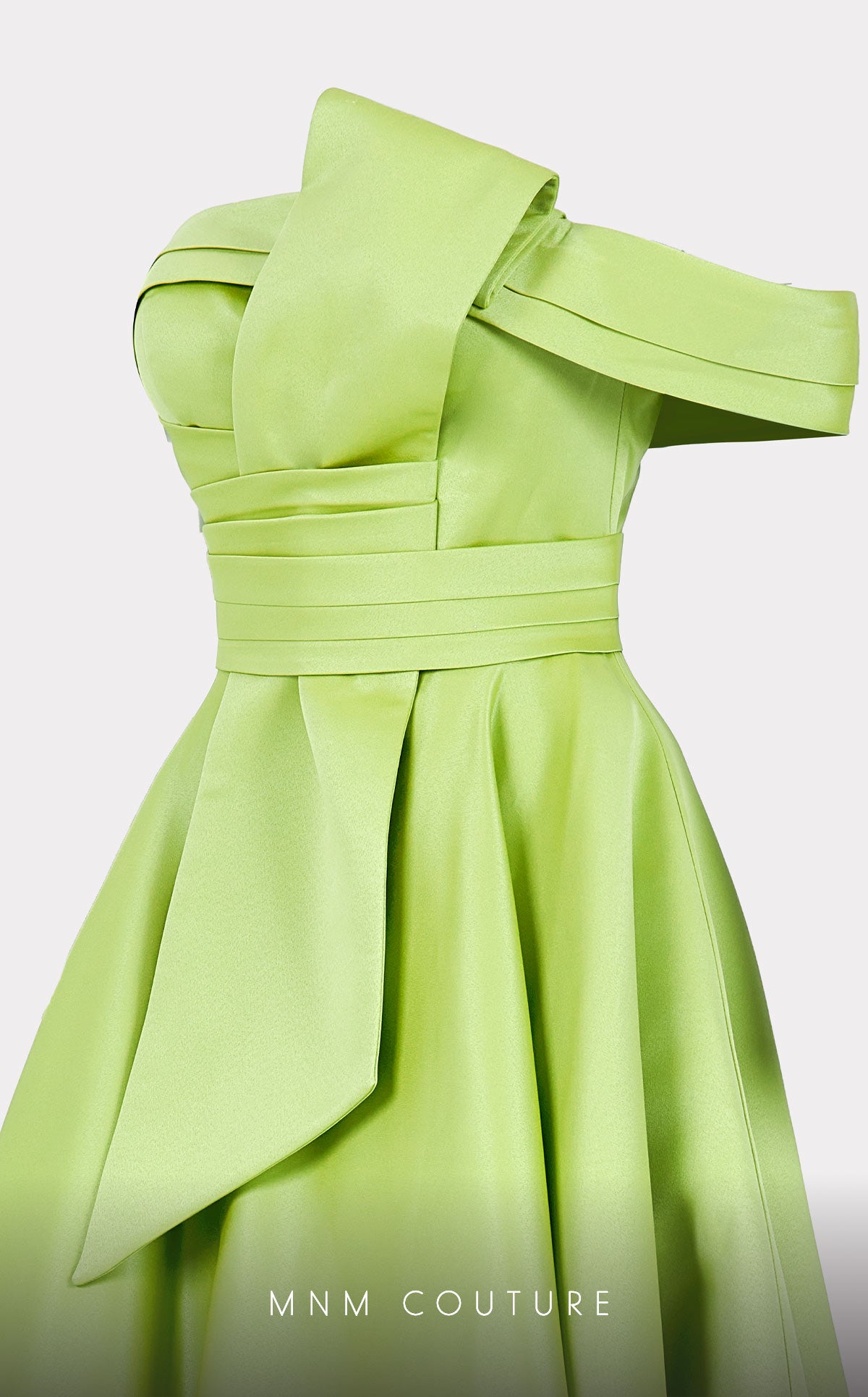 Off-the-Shoulder Tea-Length Satin Evening A-Line MNM Couture N0511