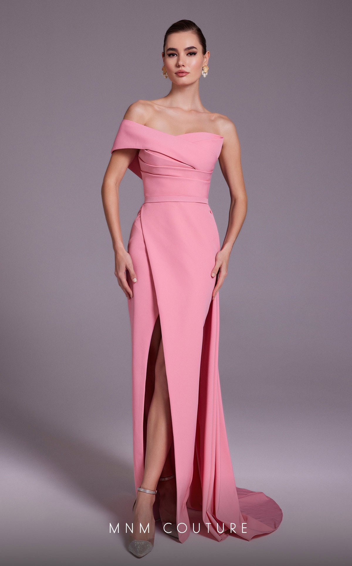 Formal Dresses Formal Long Pleated Slit Evening Prom Dress Pink