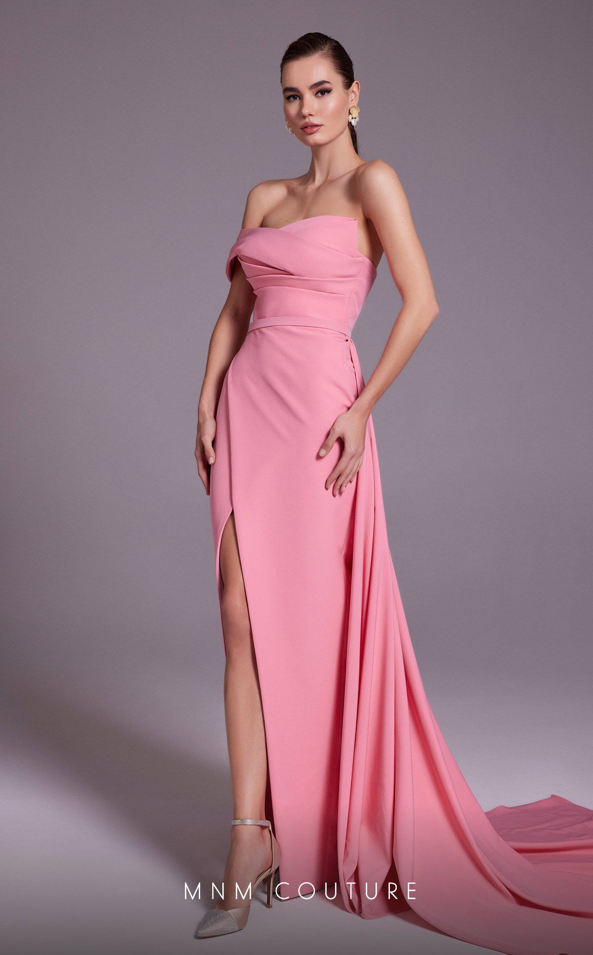 Formal Dresses Formal Long Pleated Slit Evening Prom Dress Pink