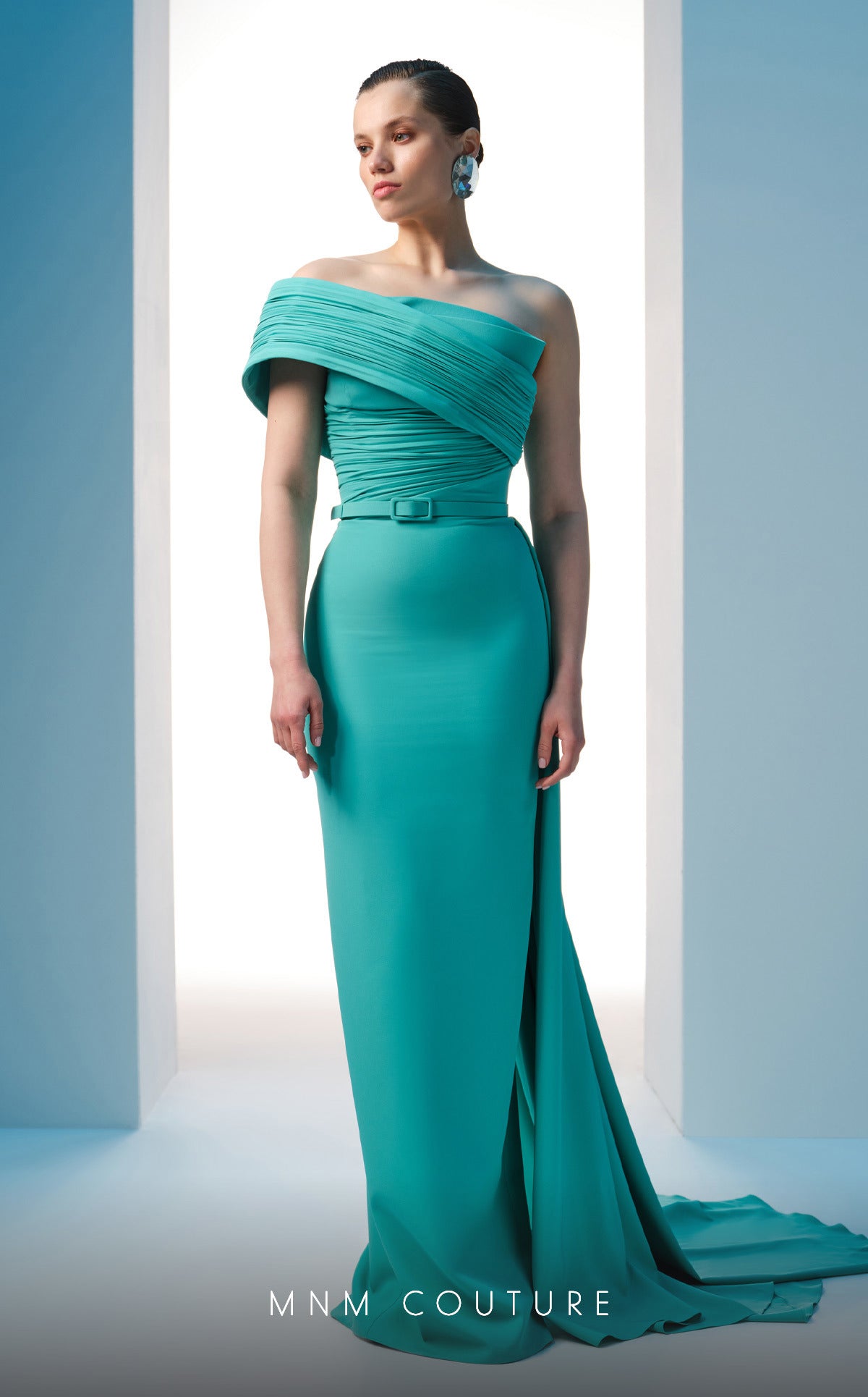 Formal Dresses Long Pleated Formal Prom Fitted Dress MNM Couture N0604 Green