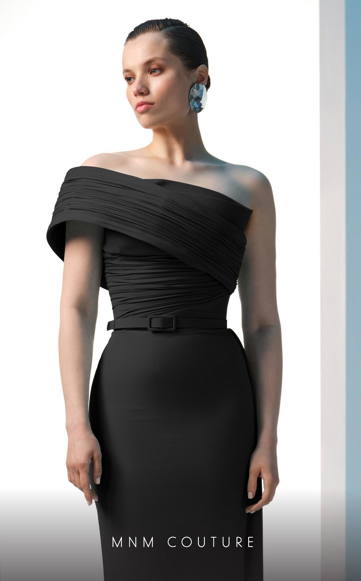 Formal Dresses Long Pleated Formal Prom Fitted Dress MNM Couture N0604 Black