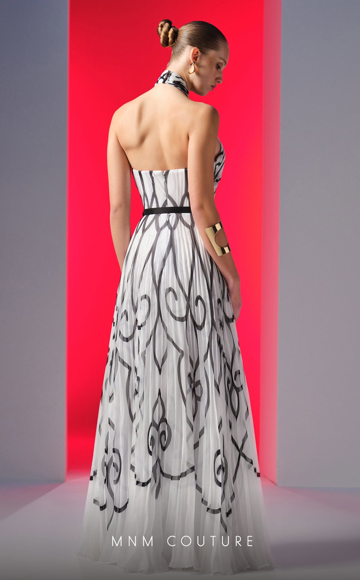 Formal Dresses A Line Long Formal Printed Prom Dress Black/White