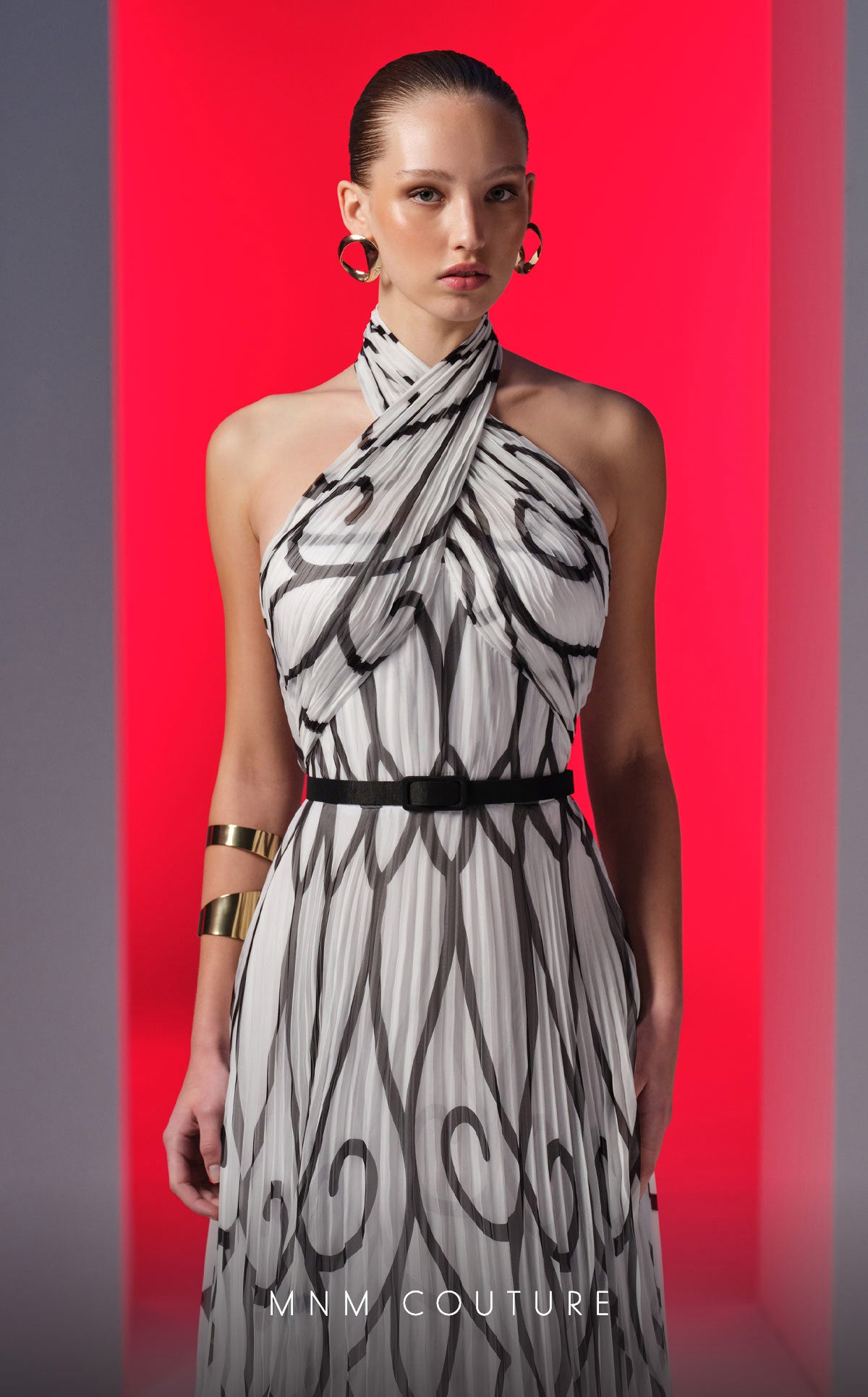 Formal Dresses A Line Long Formal Printed Prom Dress Black/White