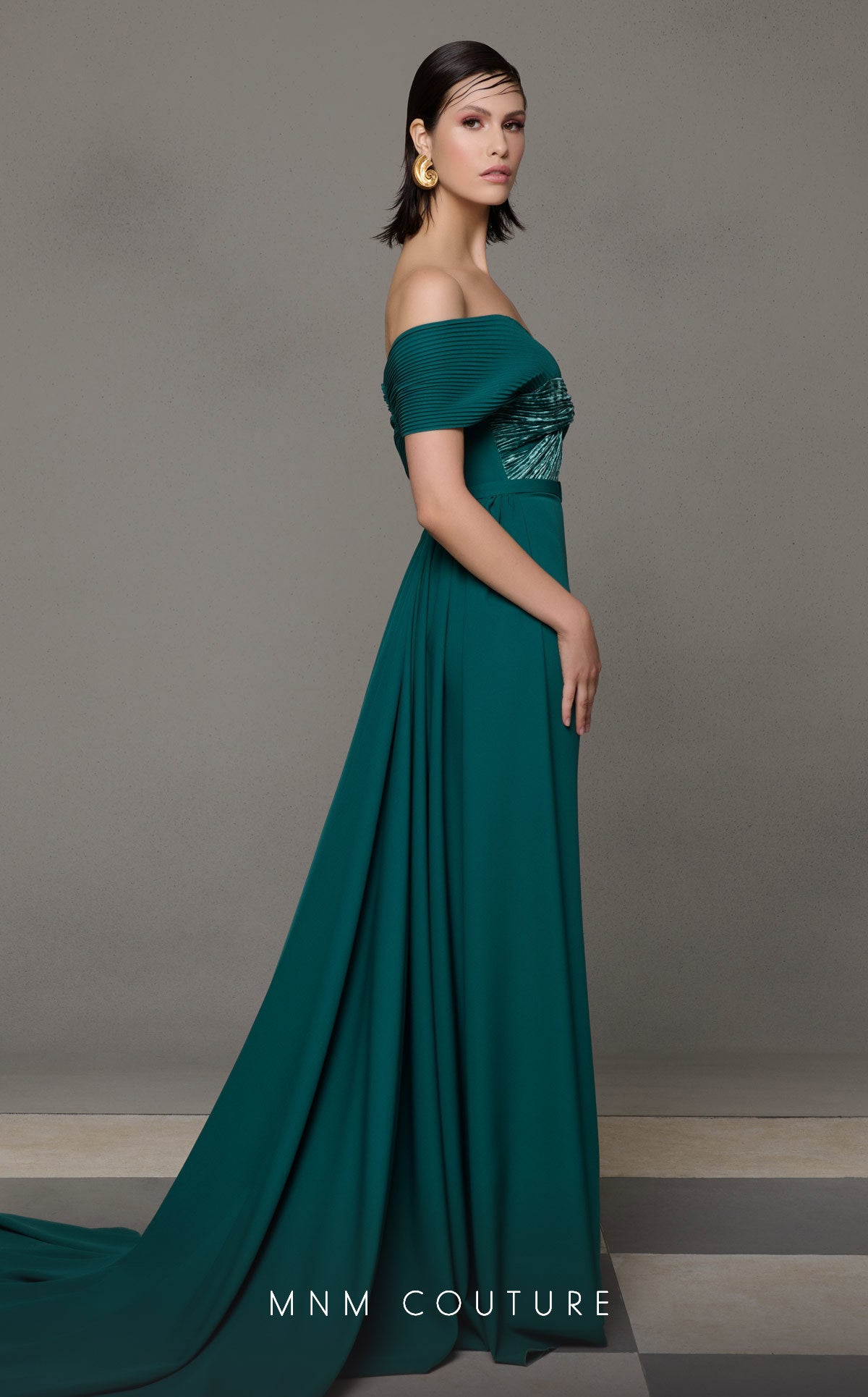 Formal Dresses Long Formal Prom Fitted Pleated Dress MNM Couture N0627 Green