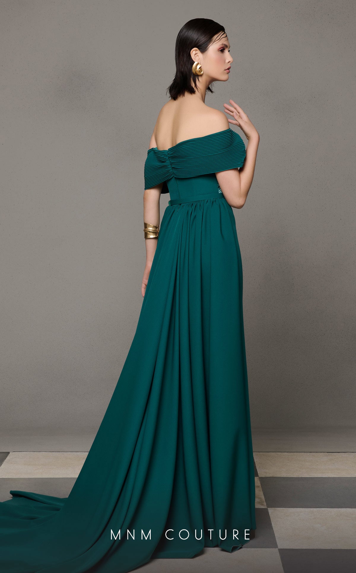 Formal Dresses Long Formal Prom Fitted Pleated Dress MNM Couture N0627 Green