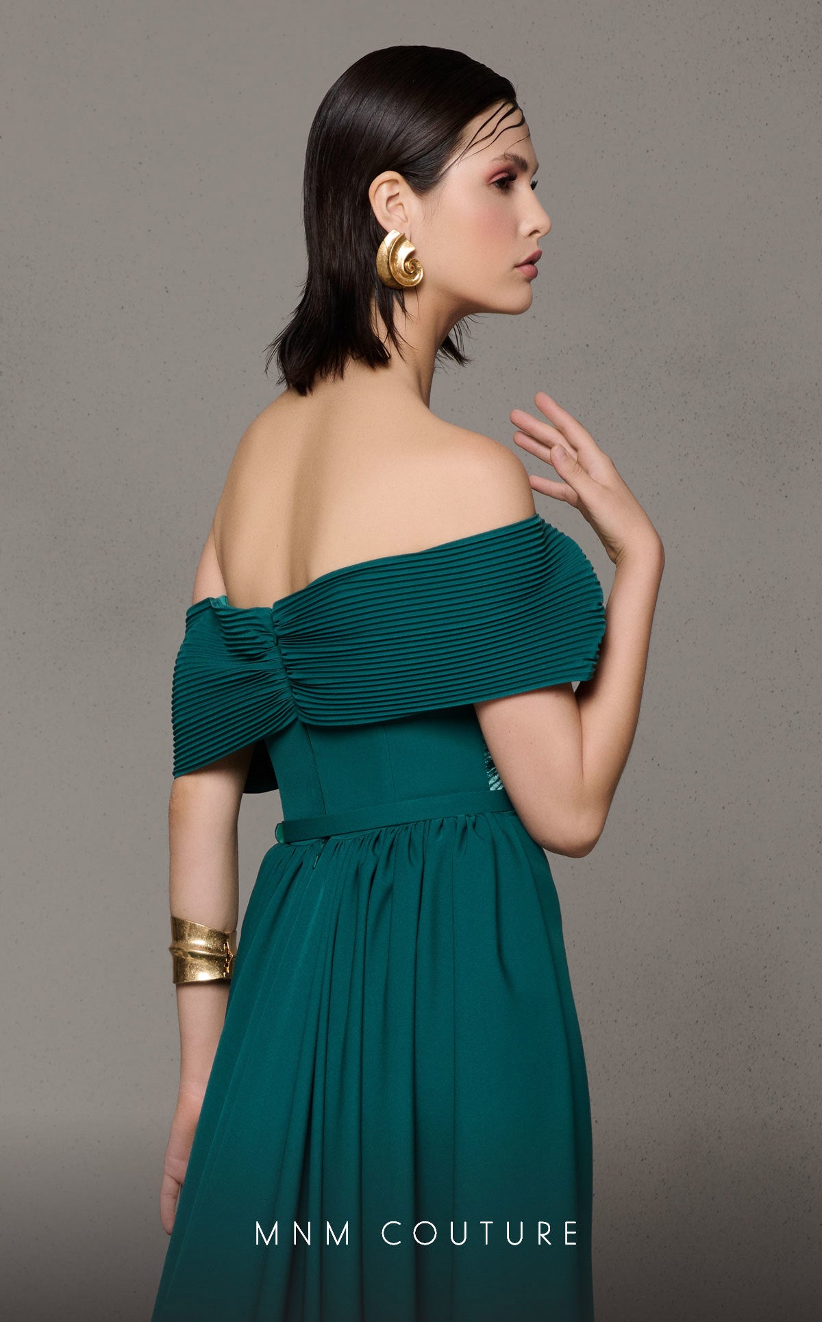 Formal Dresses Long Formal Prom Fitted Pleated Dress MNM Couture N0627 Green
