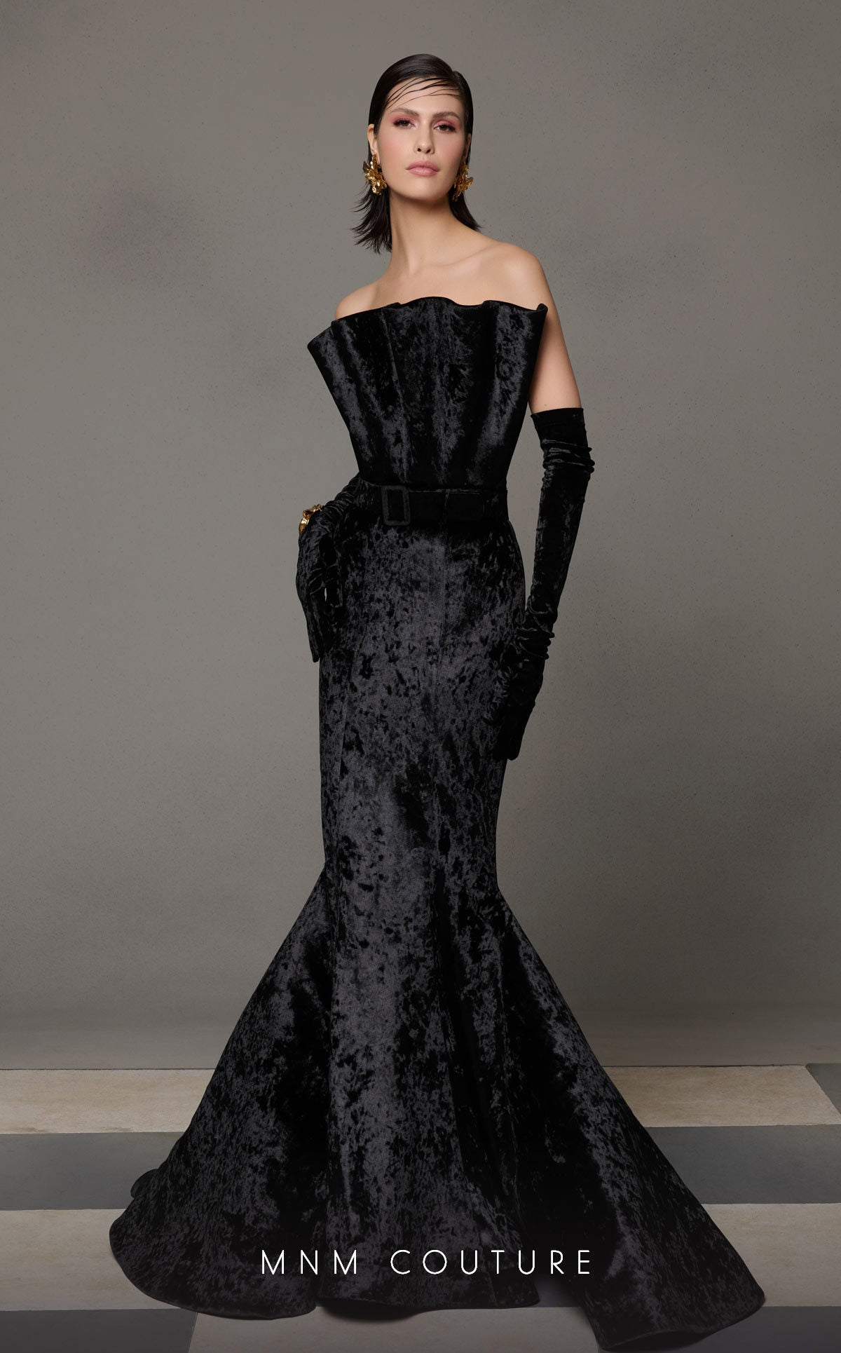 Formal Dresses Pleated Velvet Long Mermaid Formal Prom Dress Black